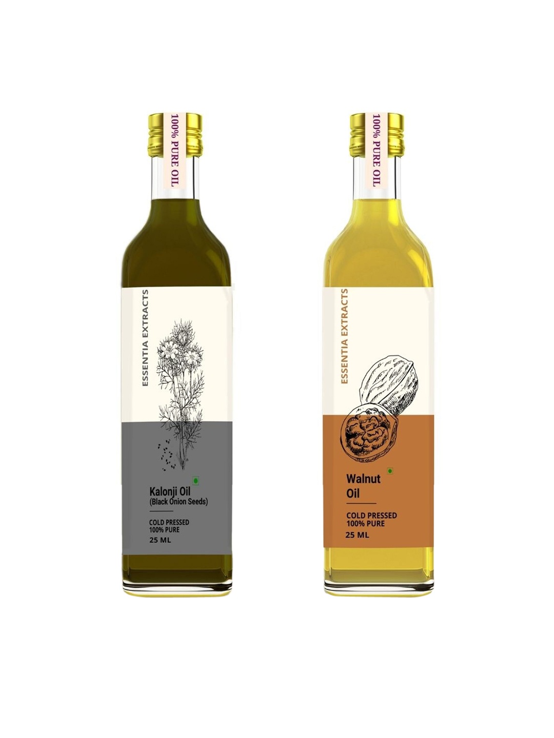 

ESSENTIA EXTRACTS Set of Cold Pressed Walnut & Kalonji Oil 25 ml each, Grey