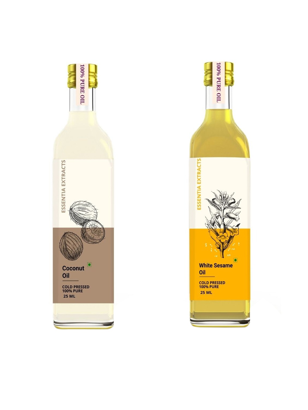 

ESSENTIA EXTRACTS Set of Cold Pressed Coconut & White Sesame Oil 25 ml each, Brown