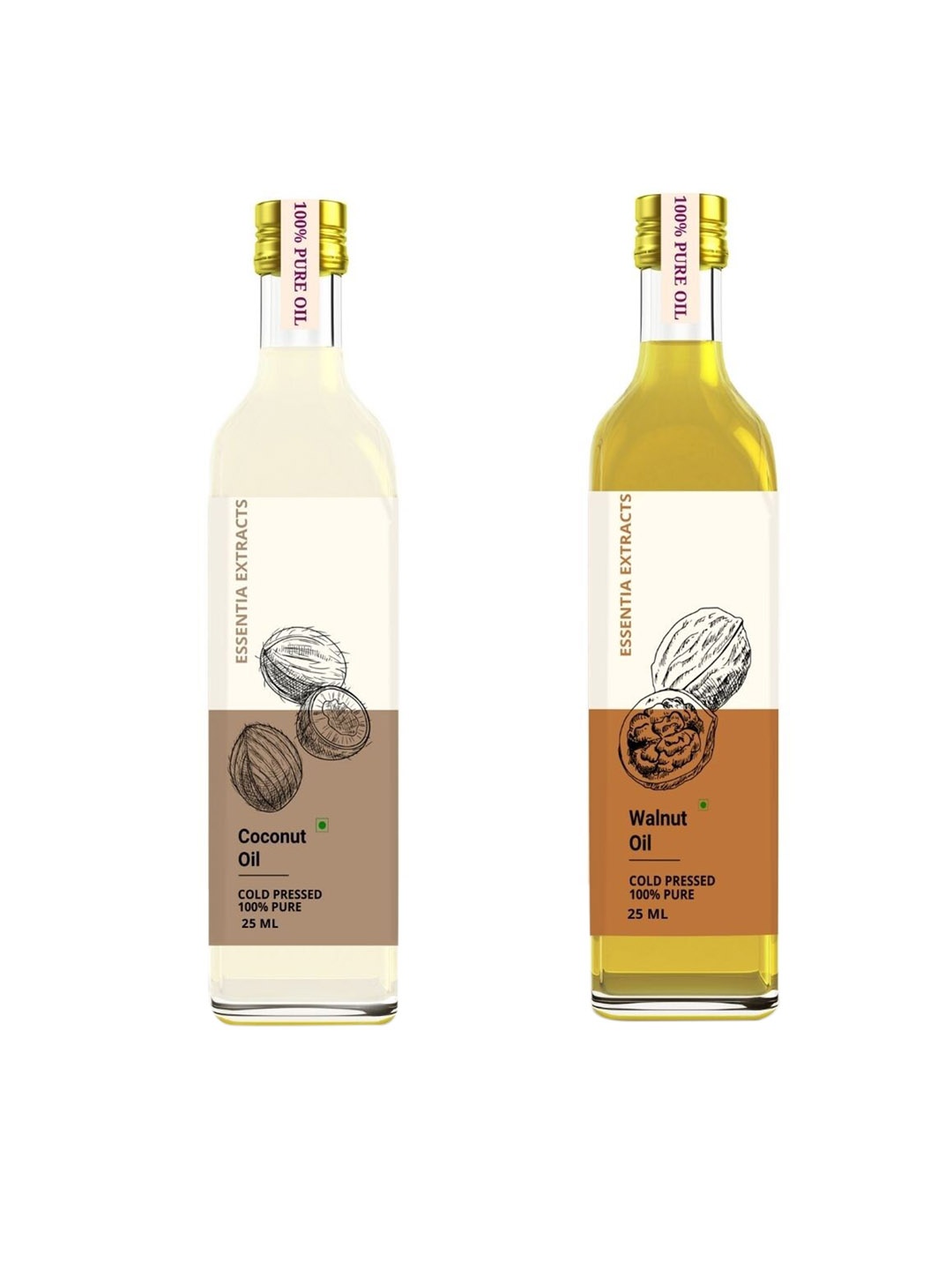 

ESSENTIA EXTRACTS Set of 2 Cold Pressed Walnut Oil & Coconut Oil 25 ml each, Brown