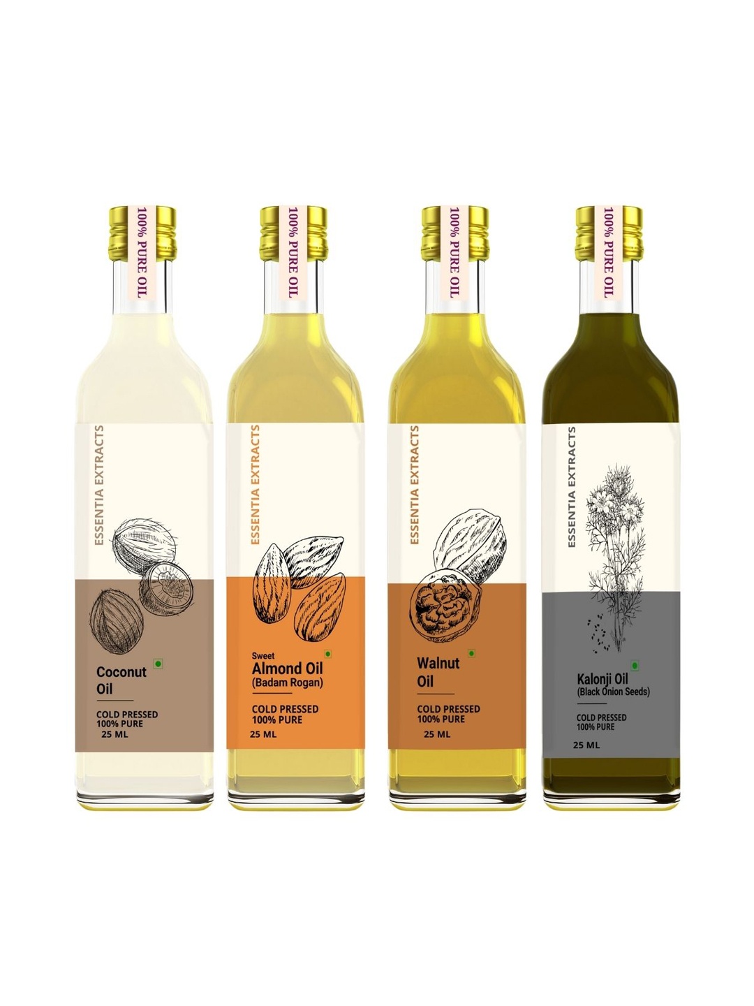

ESSENTIA EXTRACTS Set of 4 Cold Pressed Body Oil 25 ml each, Grey