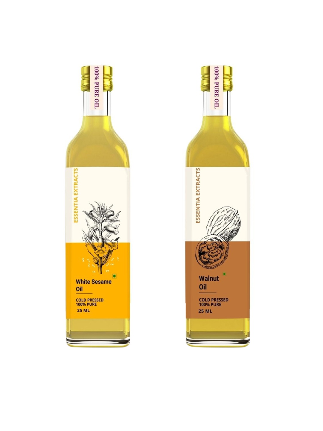 

ESSENTIA EXTRACTS Set of 2 Cold Pressed Walnut Oil & White Sesame Oil 25 ml Each, Yellow