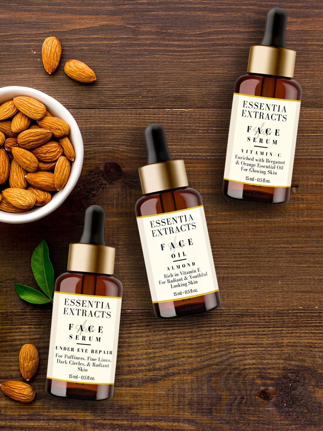 

ESSENTIA EXTRACTS Set of Under Eye Repair Face Serum-Almond Face Oil-Vitamin C Face Serum, Off white