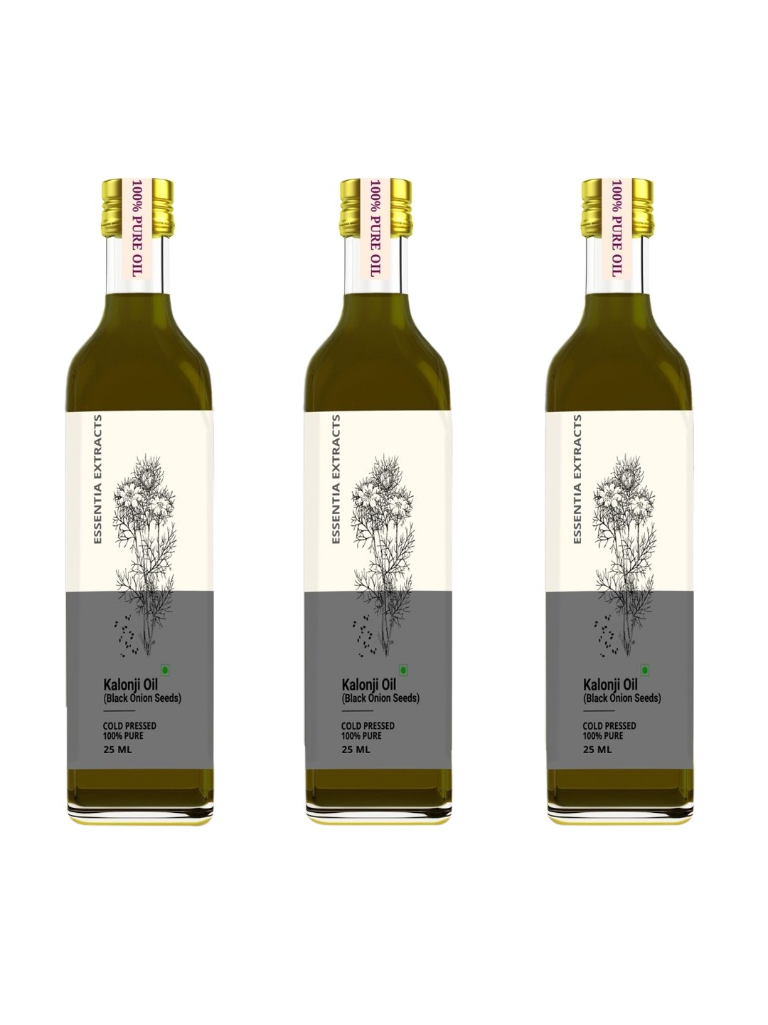 

ESSENTIA EXTRACTS Set of 3 Cold Pressed Kalonji Oil 25 ml each, Grey