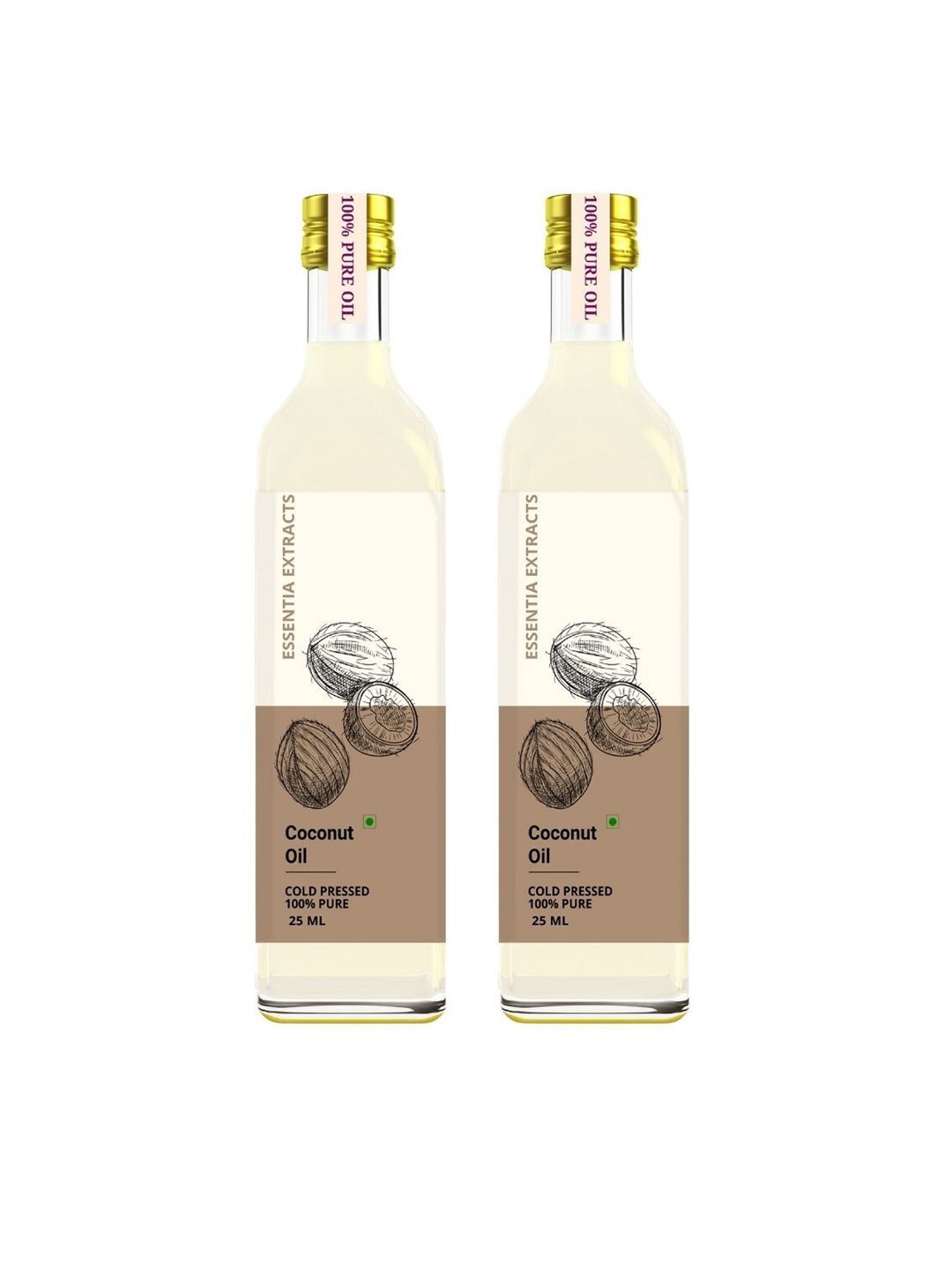 

ESSENTIA EXTRACTS Set of 2 Cold Pressed Coconut Oil 25 ml Each, Beige