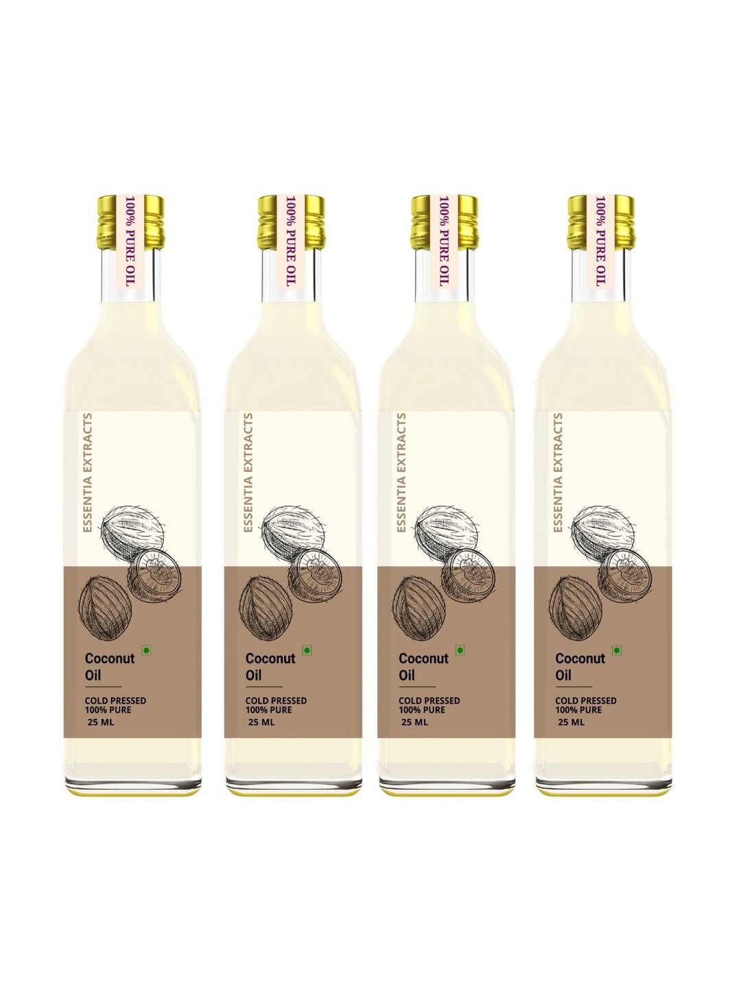 

ESSENTIA EXTRACTS Set of 4 Cold Pressed Coconut Oil 25 ml each, Beige