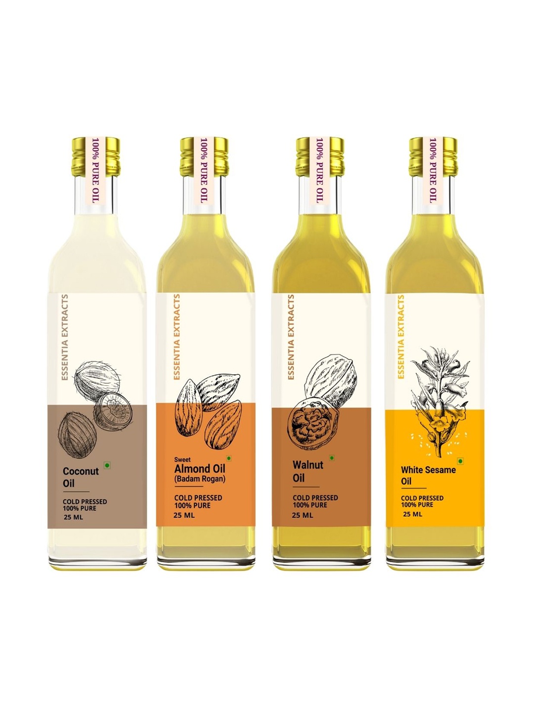 

ESSENTIA EXTRACTS Set of 4 Cold Pressed Body Oil 25 ml each, Yellow
