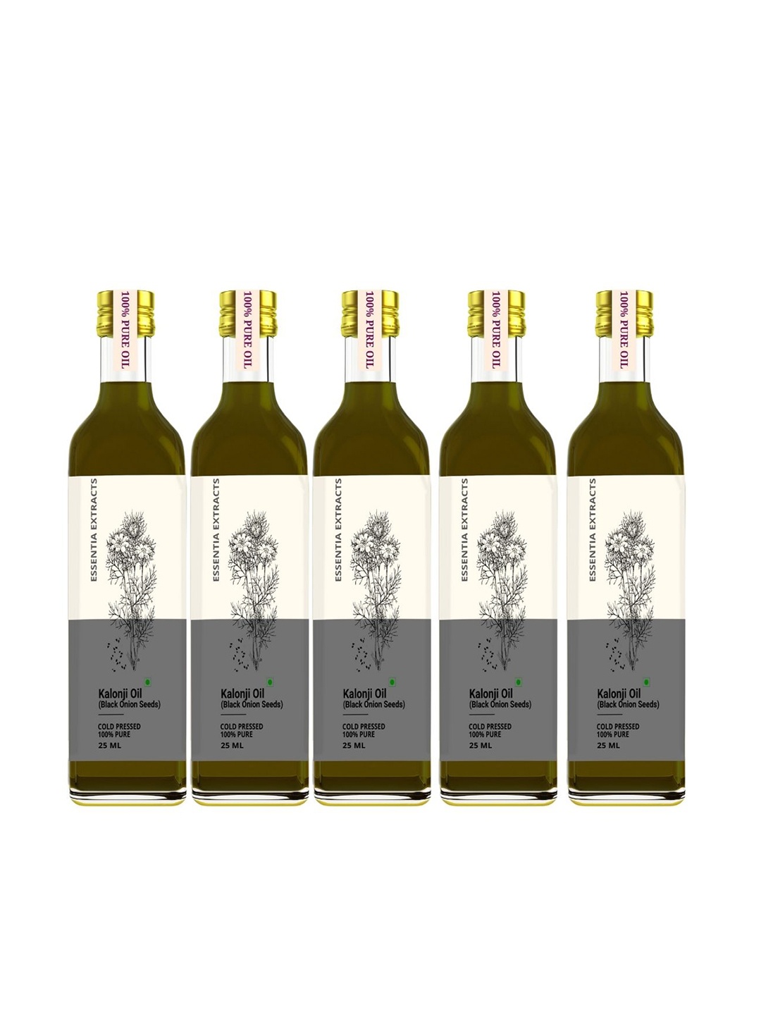 

ESSENTIA EXTRACTS Set of 5 Cold Pressed Kalonji Oil 25 ml each, Grey
