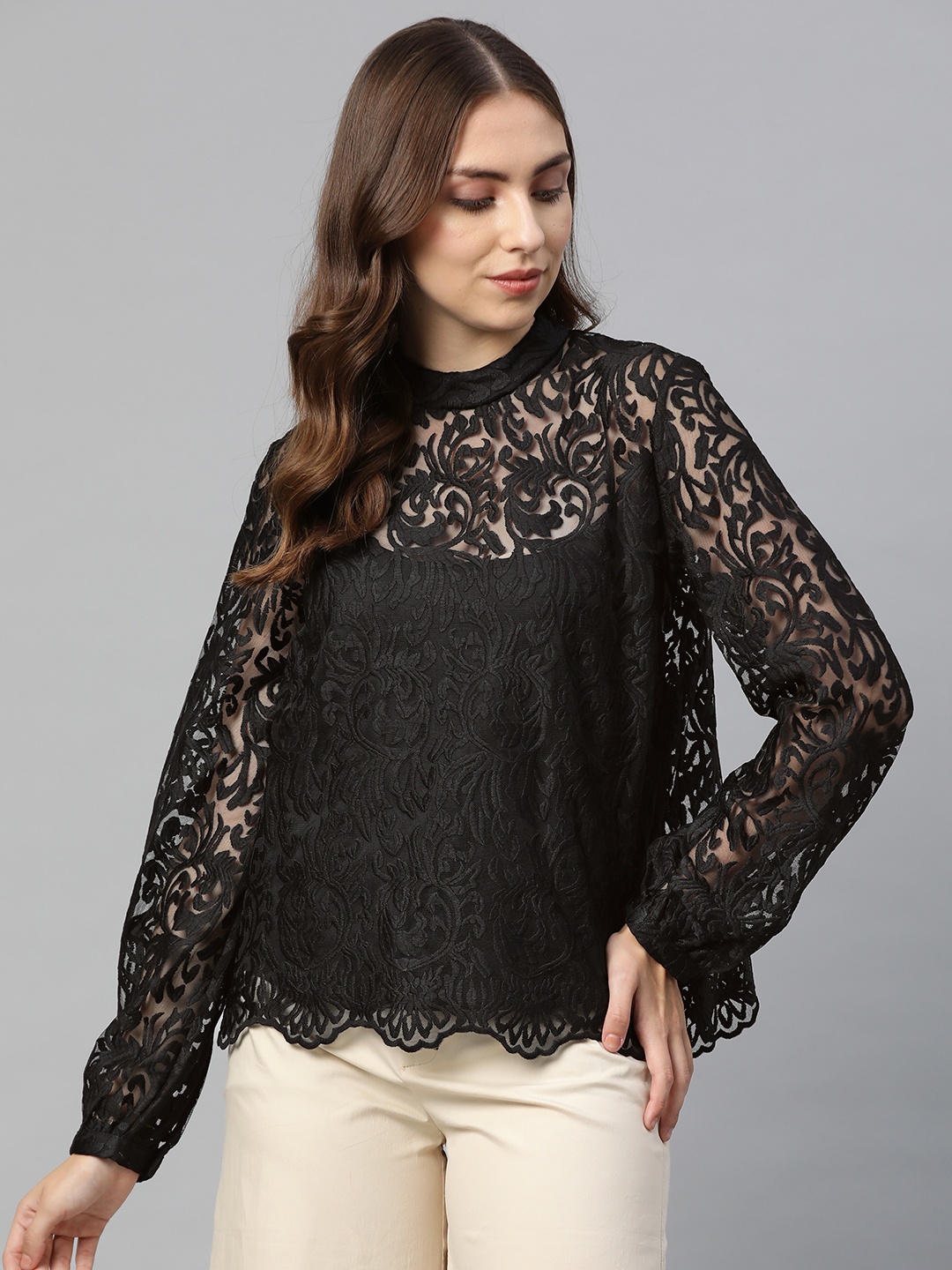

Marks & Spencer Black Semi-Sheer Lace Top