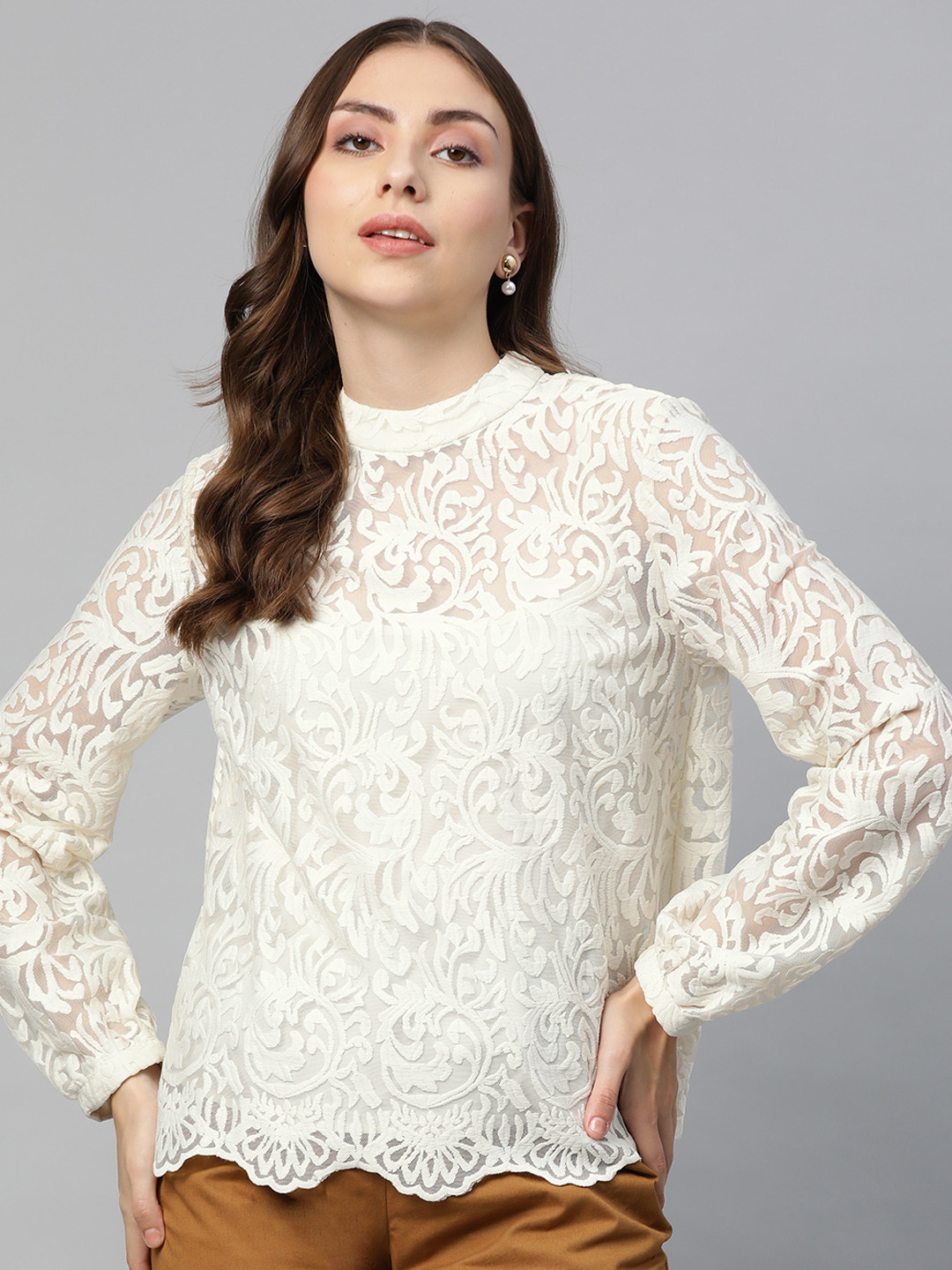 

Marks & Spencer White Semi Sheer Lace Top