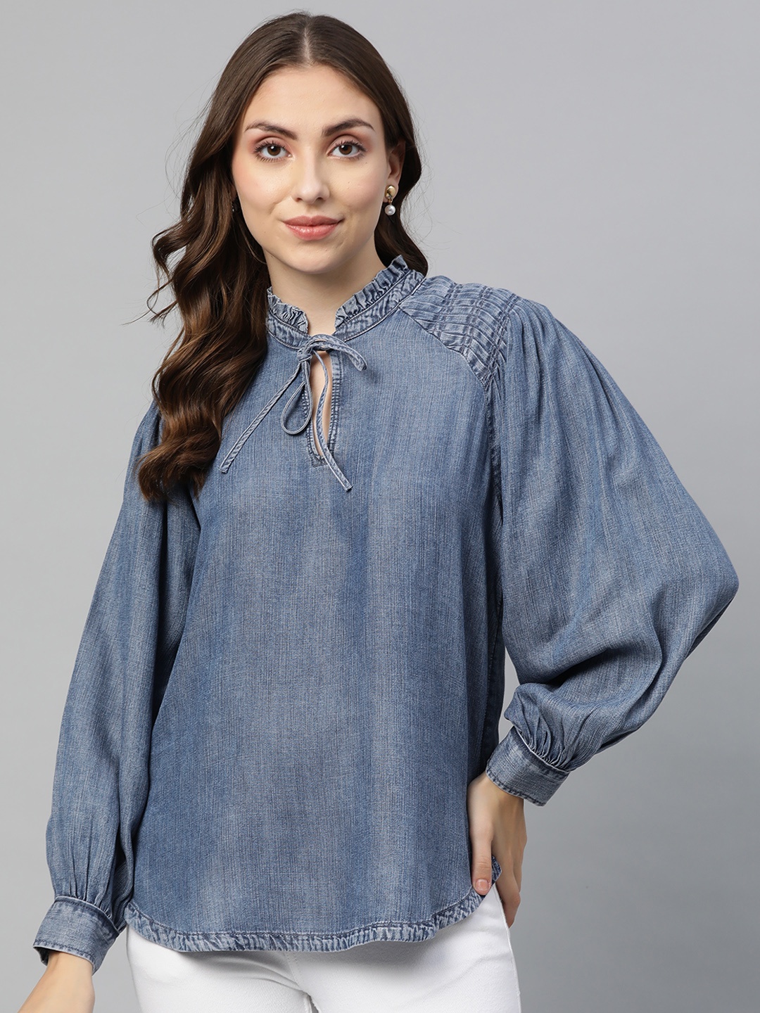 

Marks & Spencer Blue Tie-Up Neck Top
