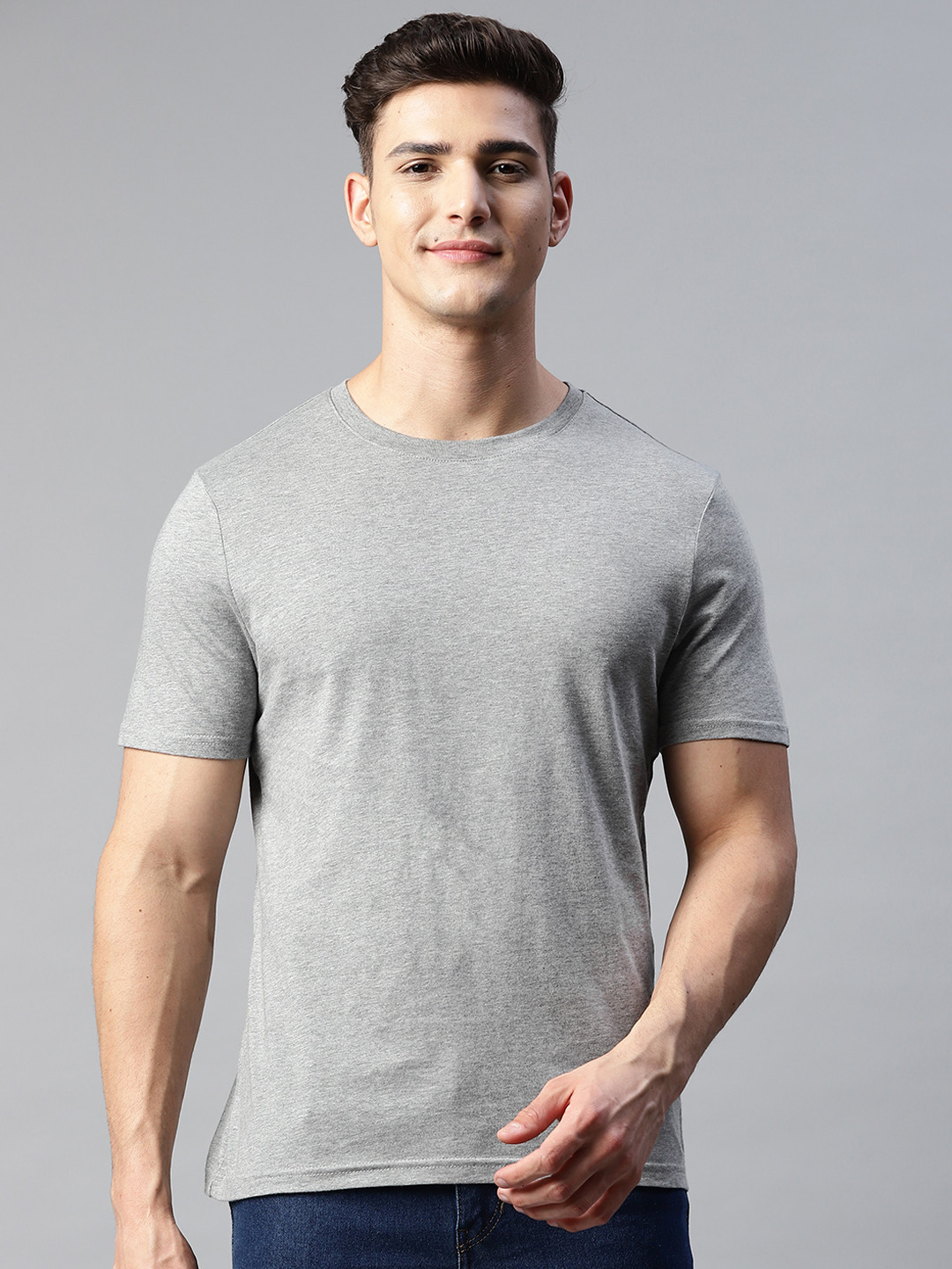 

Marks & Spencer Men Grey Melange Pure Cotton T-shirt
