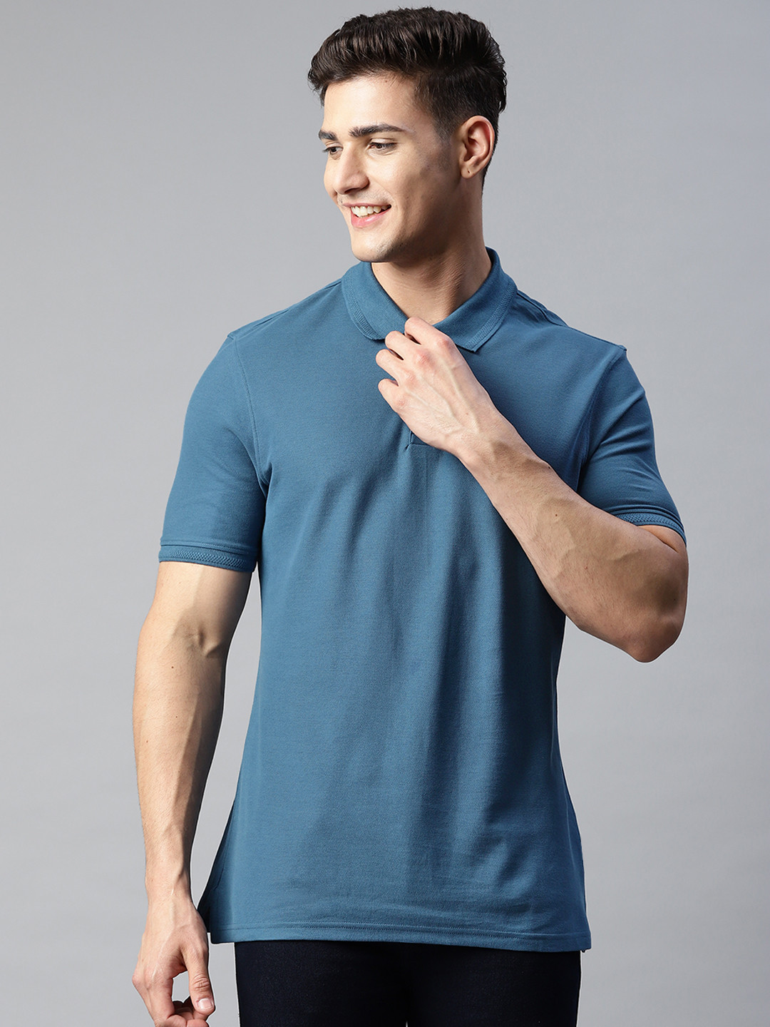 

Marks & Spencer Men Blue Polo Collar Pure Cotton T-shirt