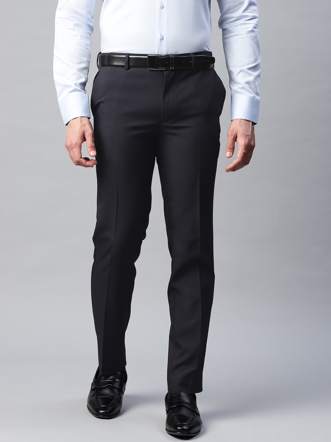 

Marks & Spencer Men Navy Blue Solid Formal Trousers