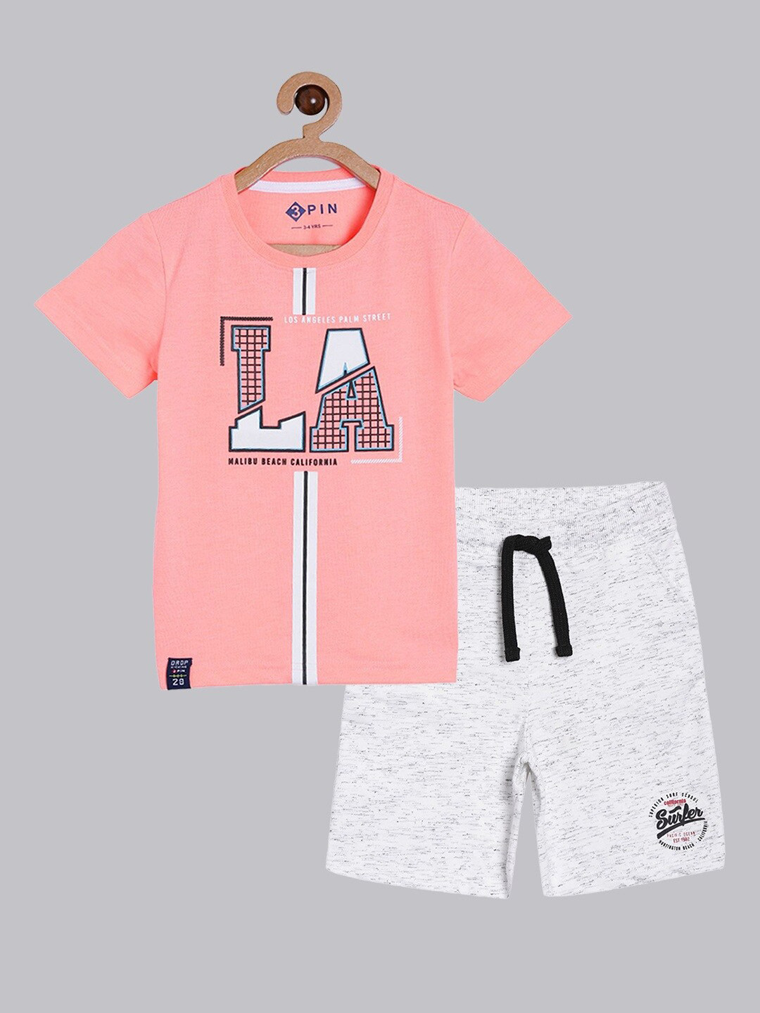 

3PIN Boys Pink & White Printed T-shirt with Shorts Set