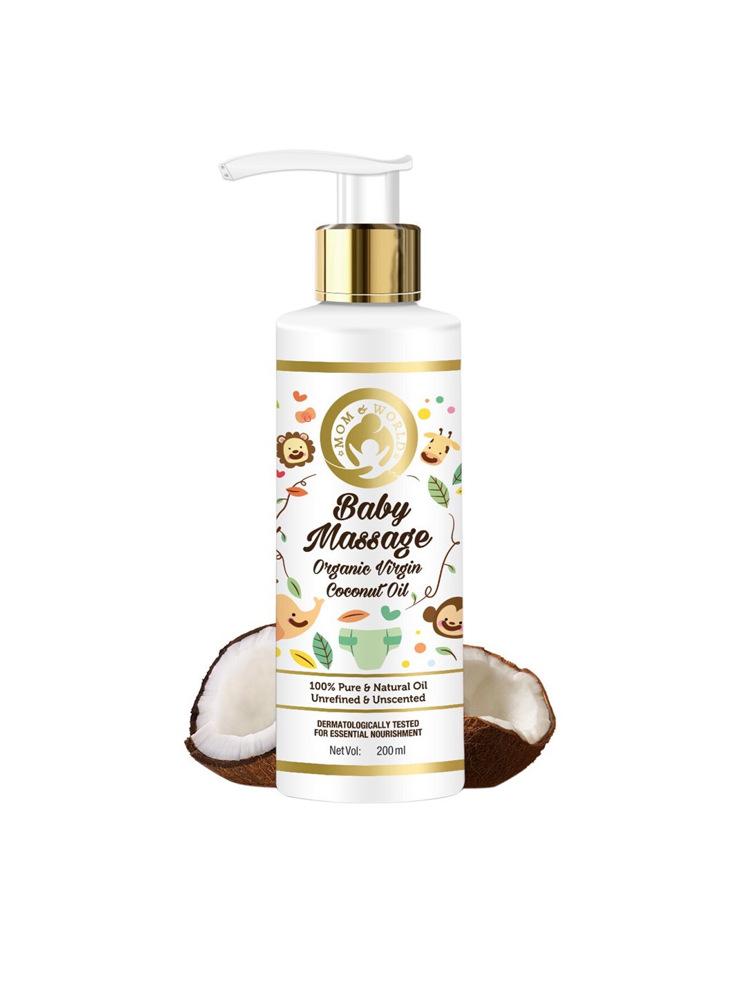 

Mom & World Cold Pressed Pure Organic Virgin Coconut Baby Massage Oil 200 ml, White