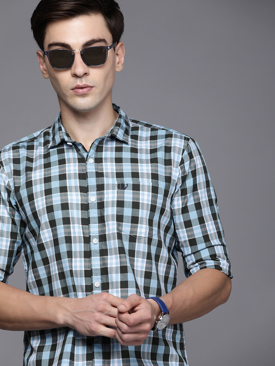 

Allen Solly Sport Men Blue & Green Custom Slim Fit Checked Pure Cotton Casual Shirt