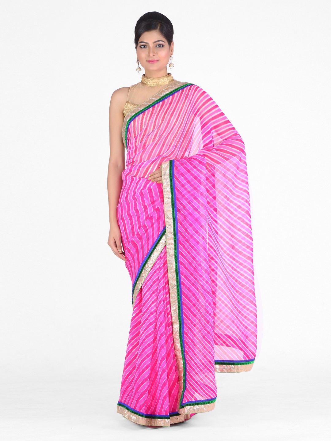 

Geroo Jaipur Hand Dyed Pink Leheriya Georgette Sustainable Saree