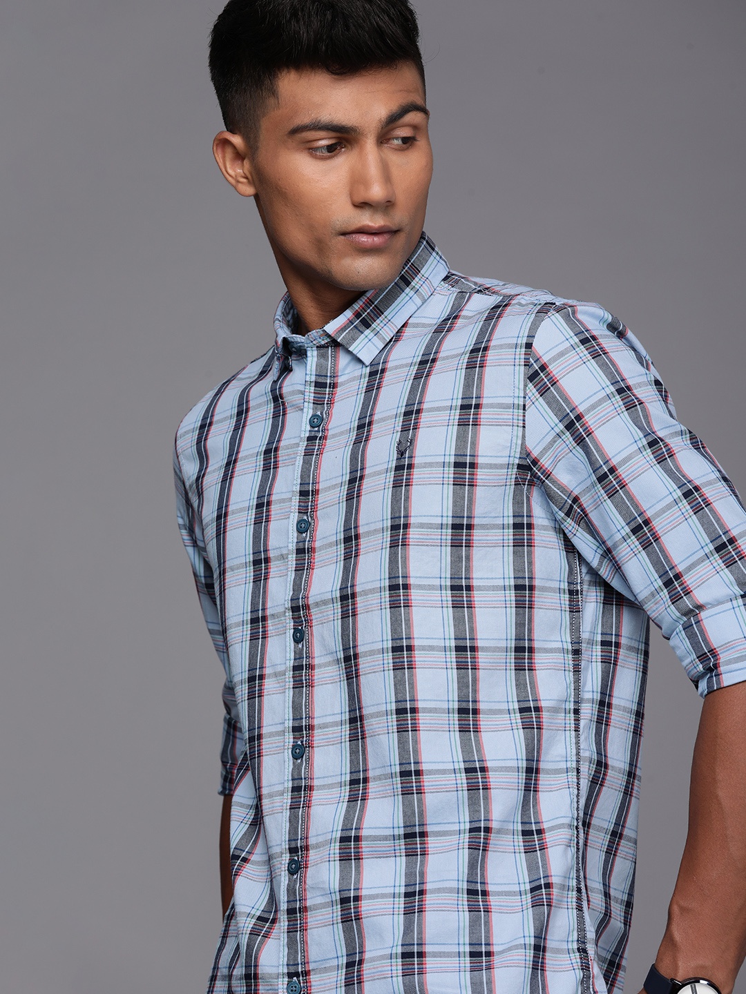 

Allen Solly Sport Men Blue & Black Custom Slim Fit Checked Pure Cotton Casual Shirt