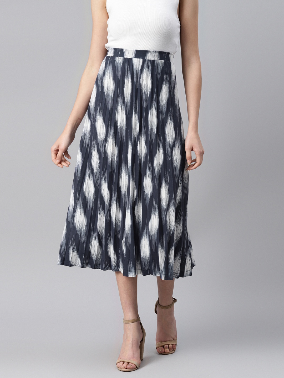 

Marks & Spencer Women Navy Blue & White Abstract Print A-Line Midi Skirt