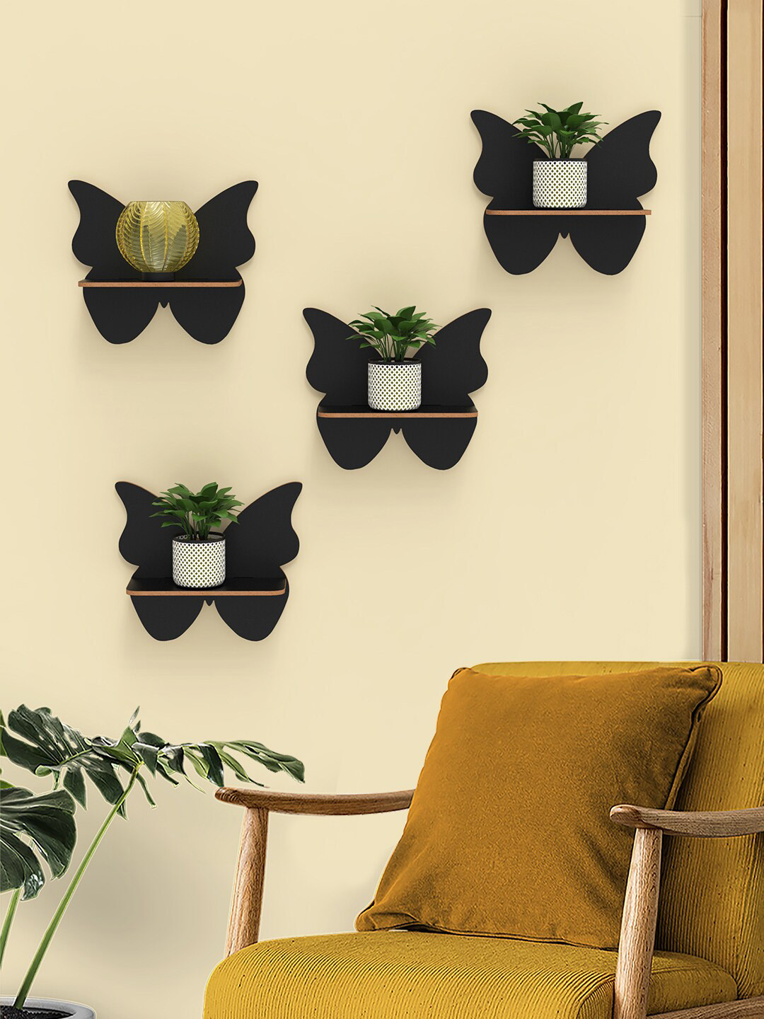 

Home Sparkle Set Of 4 Black Solid Butterfly Wall Decor