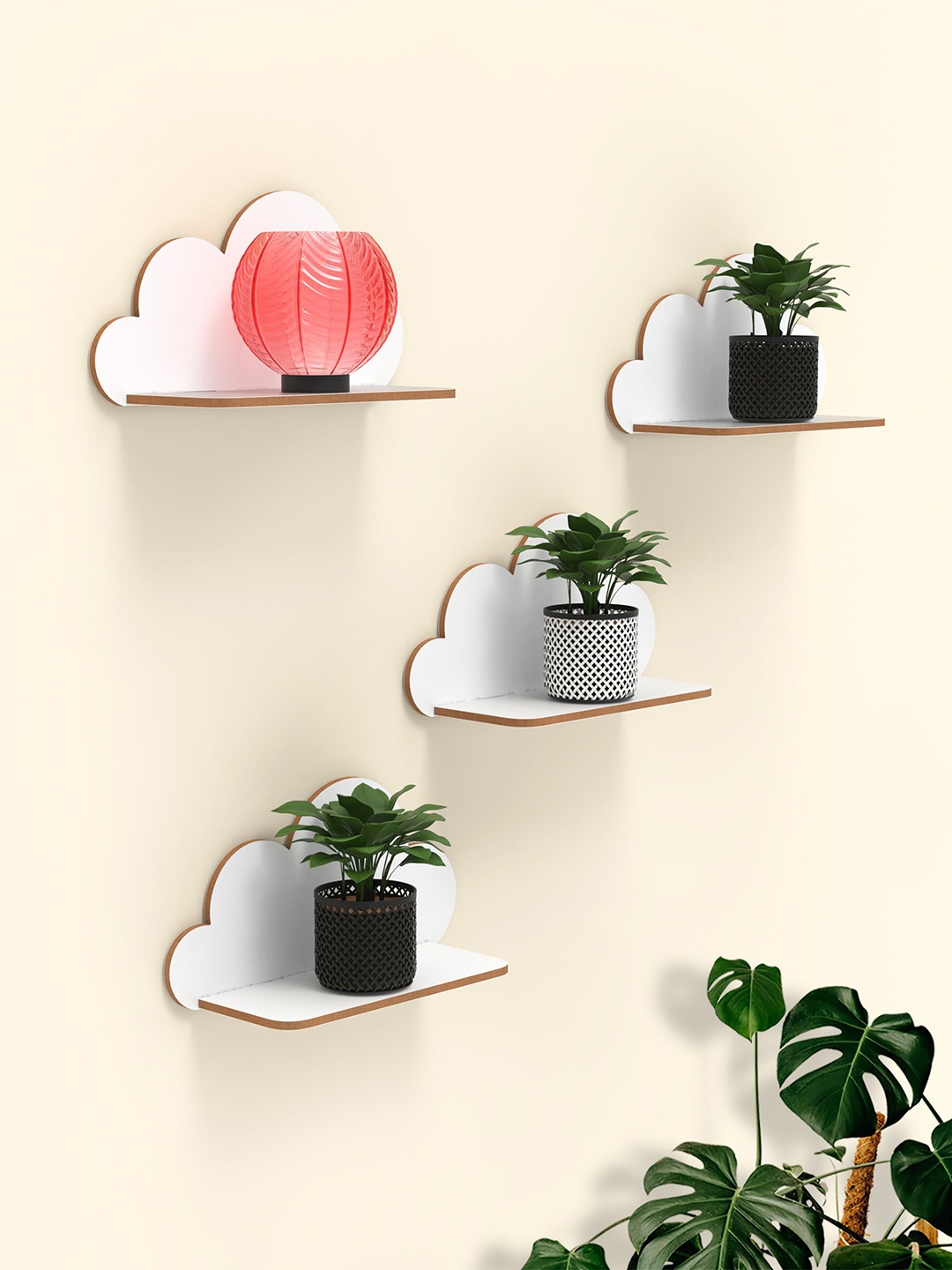 

Home Sparkle Unisex White Set of 4 Wall Mounted Floating Decor