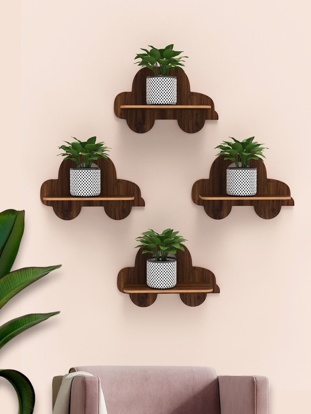 

Home Sparkle Set of 4 Brown MDF Car Shape Wall Shelf