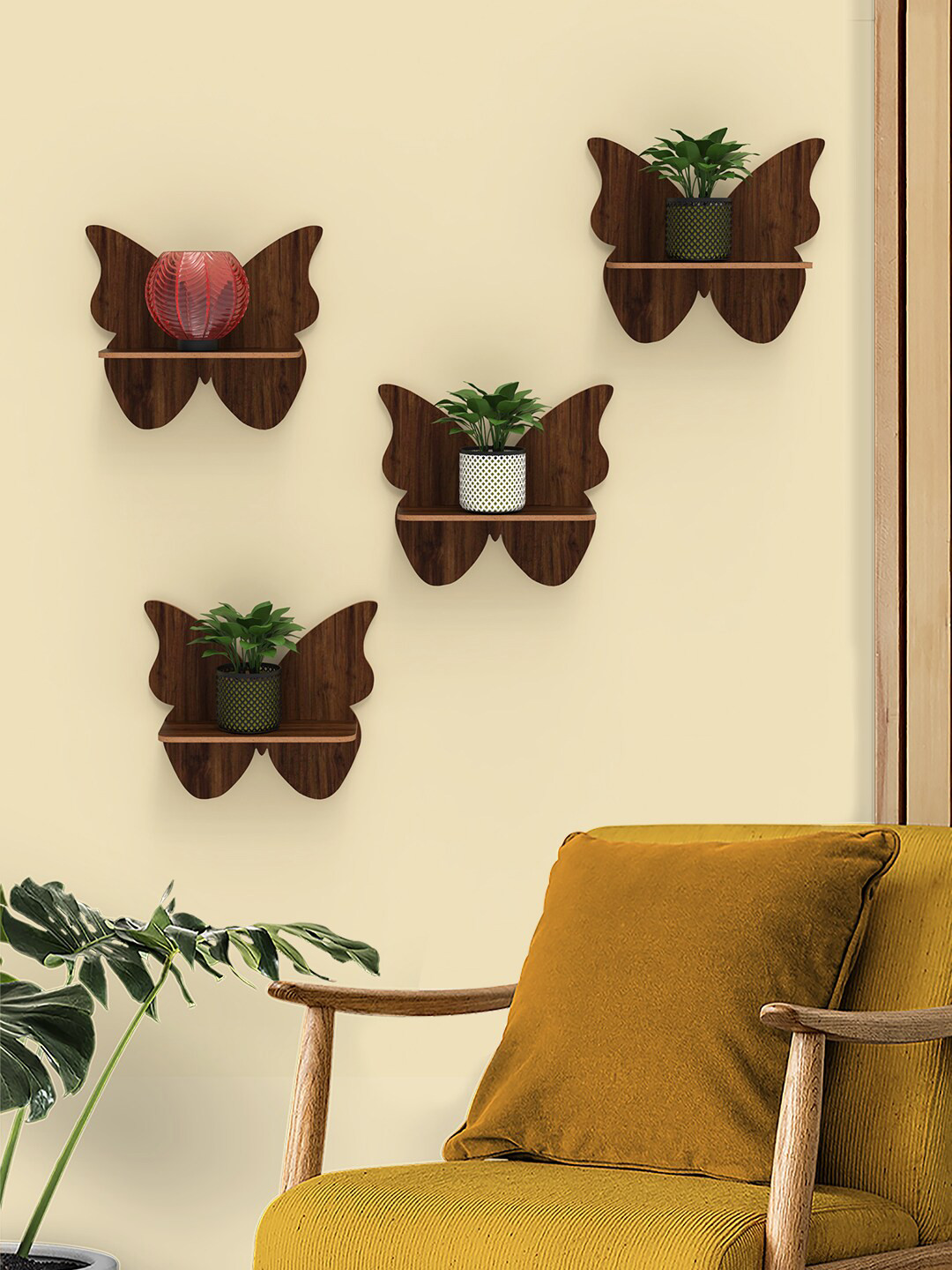 

Home Sparkle Set of 4 Brown Butterfly Shaped Wall Shelf
