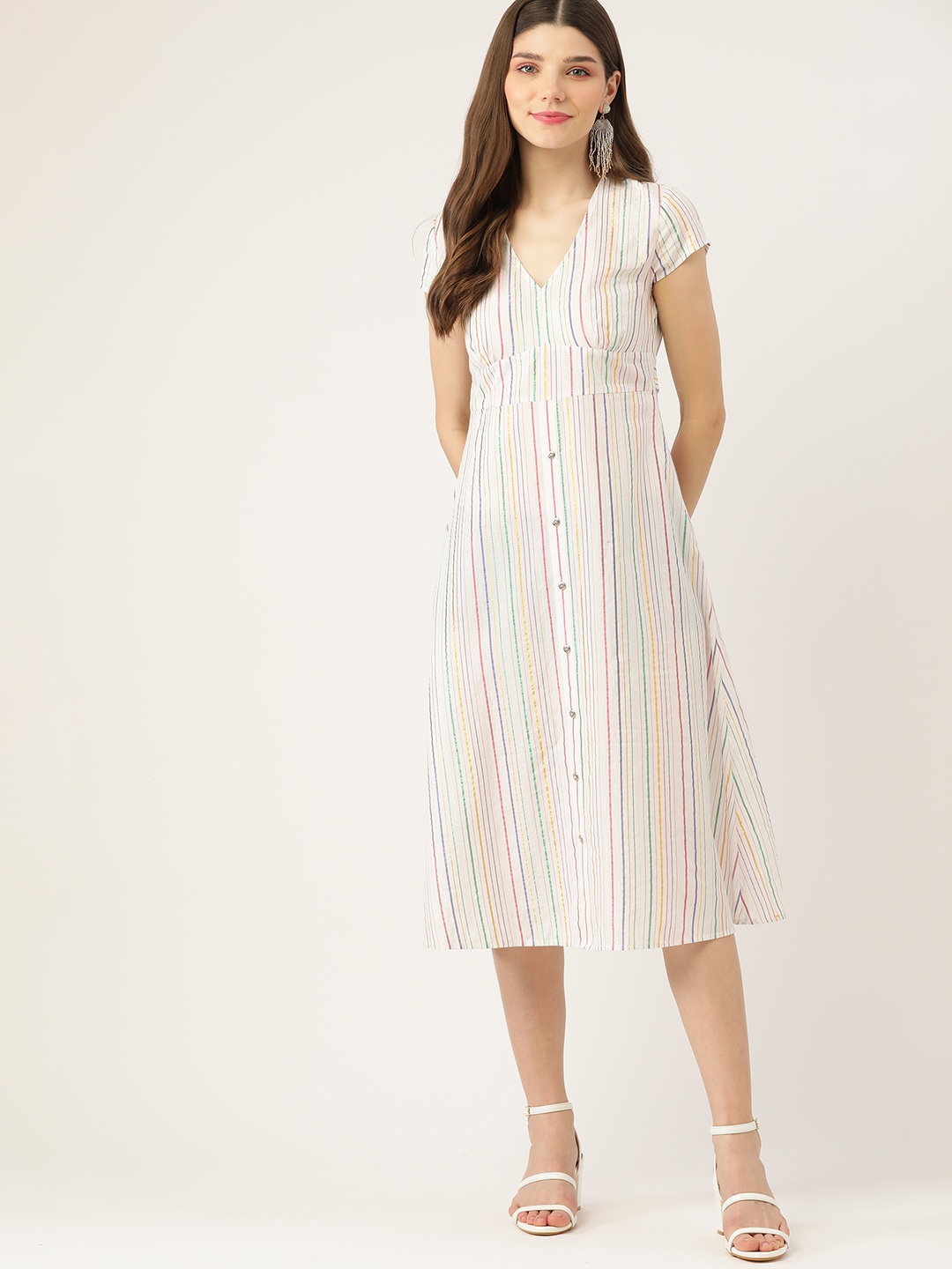 

Aaruvi Ruchi Verma White Striped Midi Dress