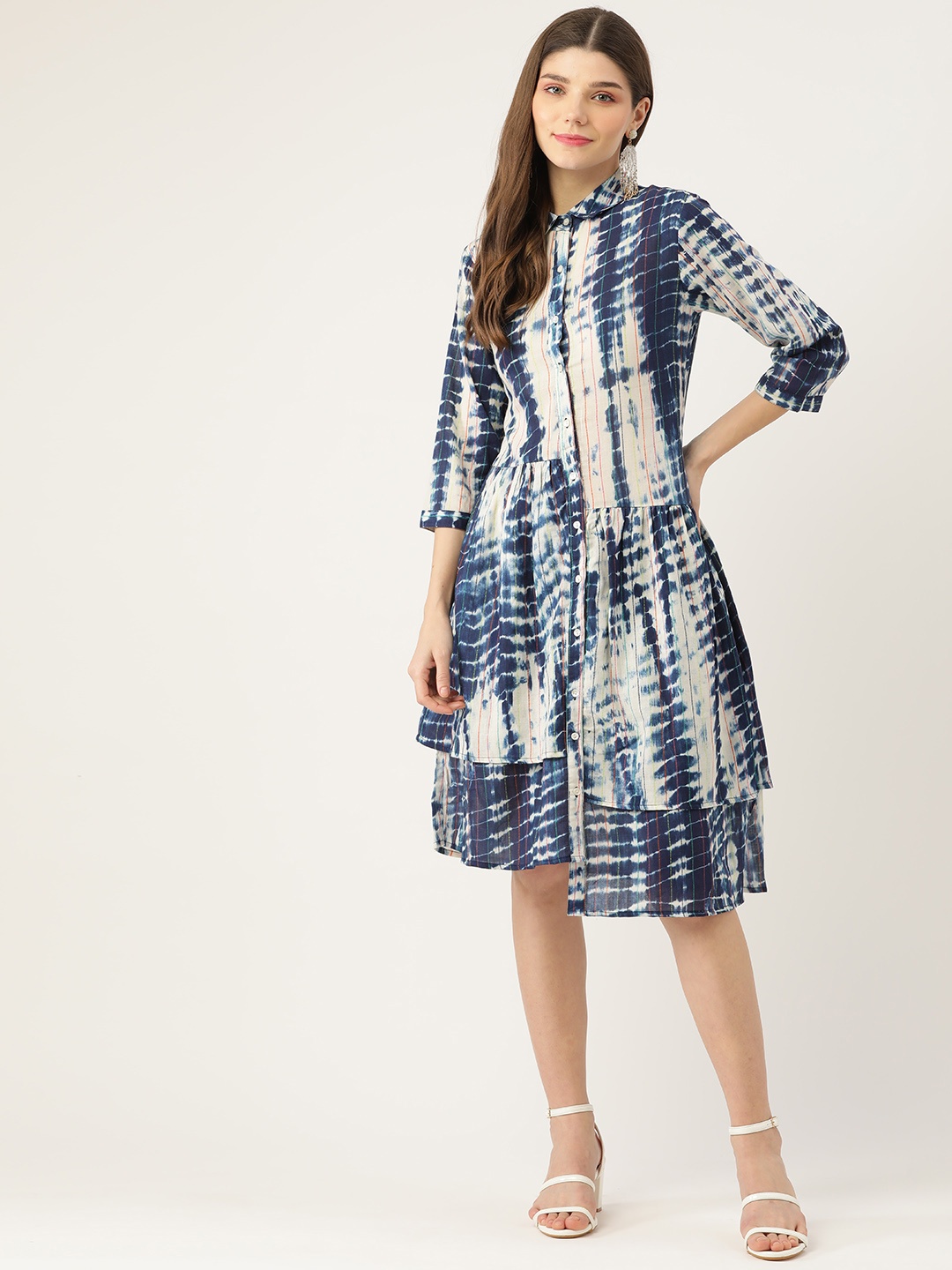 

Aaruvi Ruchi Verma Blue & White Tie and Dye Layered Midi Dress