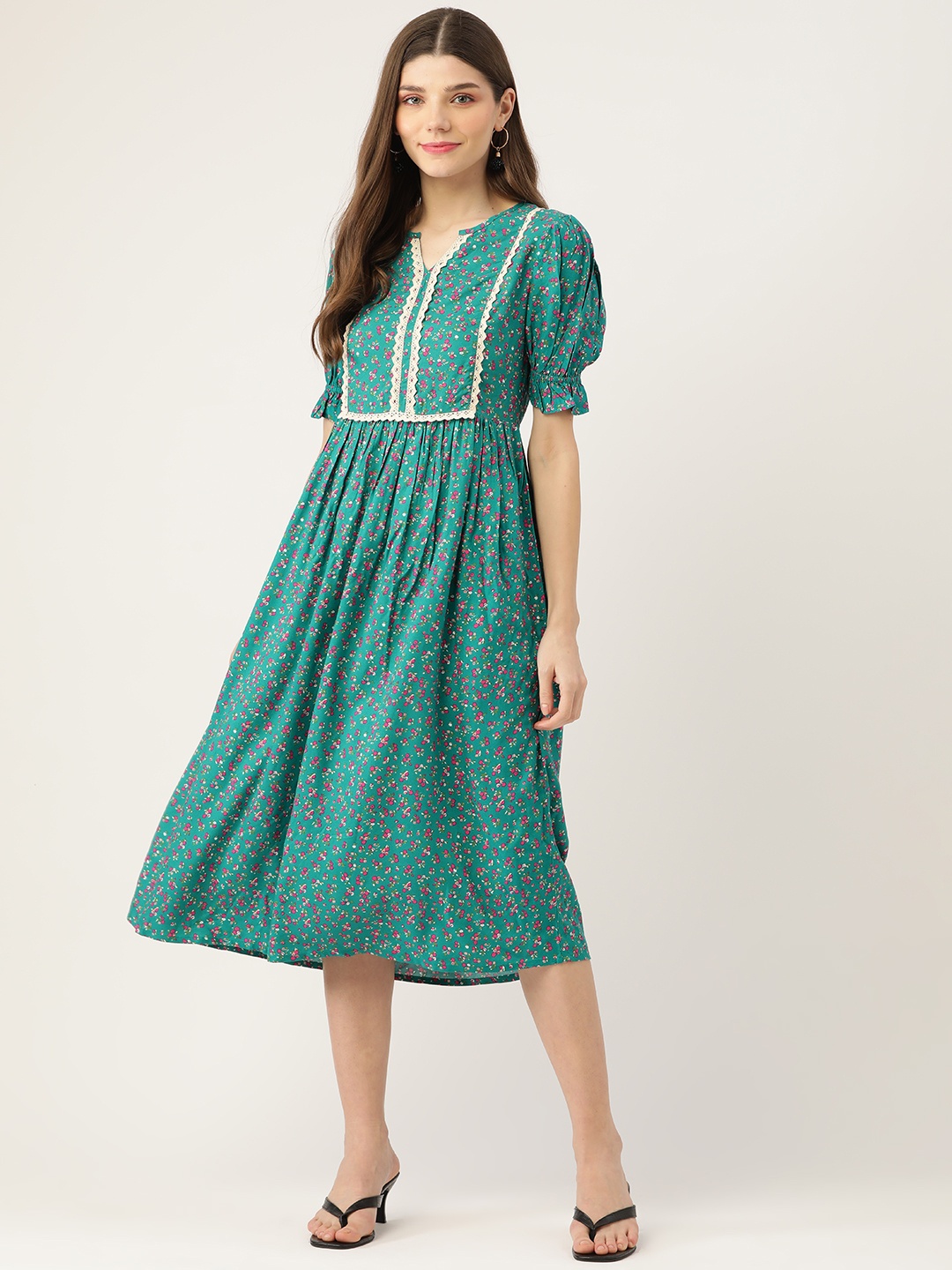 

Aaruvi Ruchi Verma Teal Floral Midi Dress
