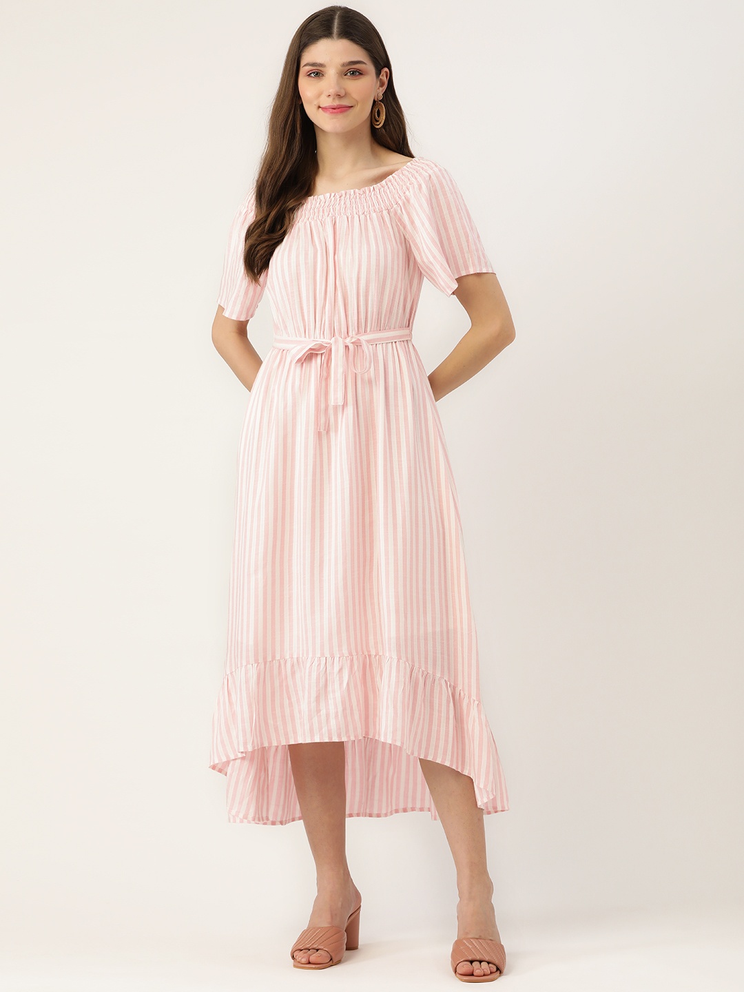 

Aaruvi Ruchi Verma Pink & White Striped Midi Dress