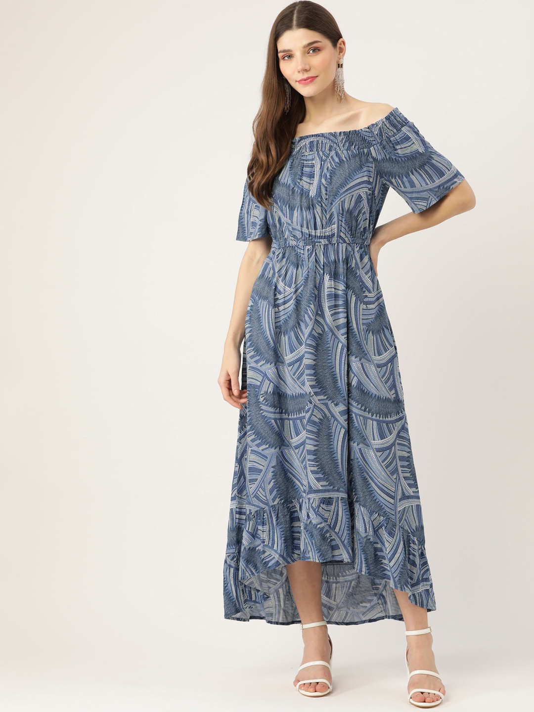 

Aaruvi Ruchi Verma Blue Off-Shoulder Midi Dress