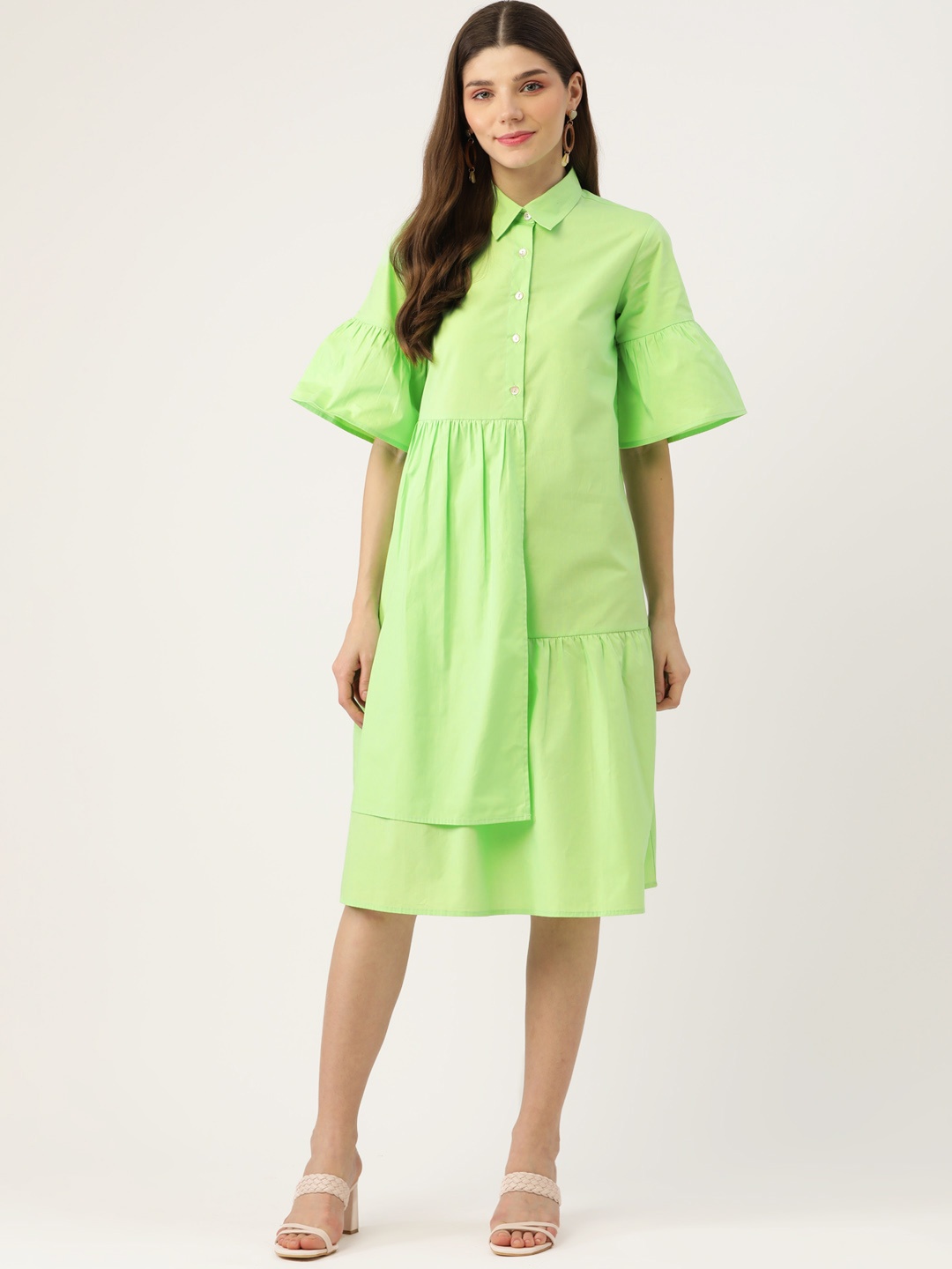 

Aaruvi Ruchi Verma Green Shirt Midi Dress