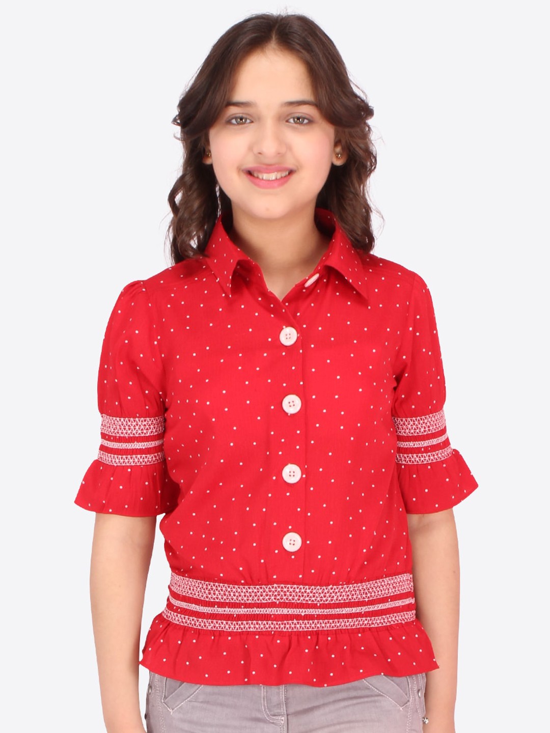 

CUTECUMBER Girls Red Print Shirt Style Top