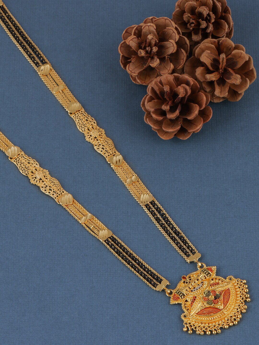 

Brandsoon Gold-Plated & Black Beaded Mangalsutra