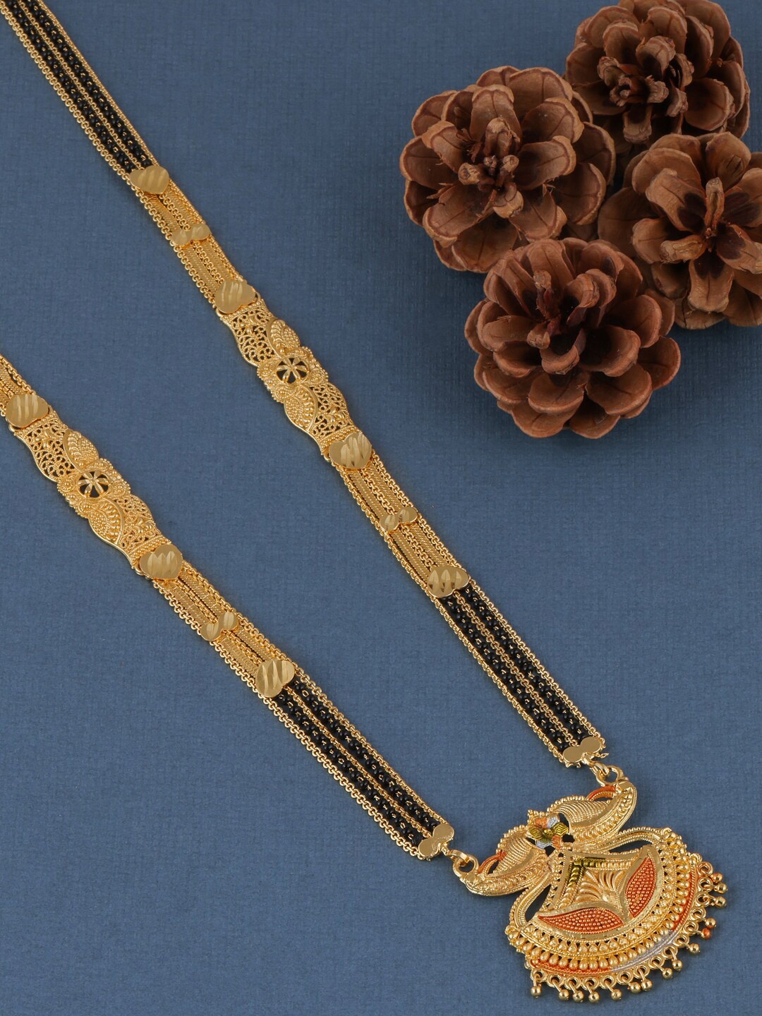 

Brandsoon Women Gold-Plated Black Beaded Mangalsutra