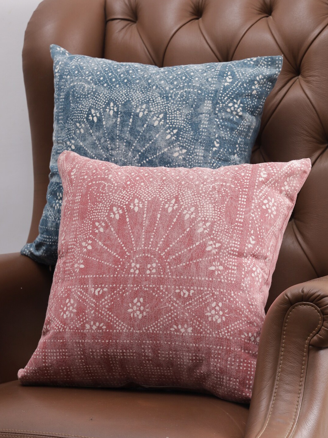

Soumya Blue & Rust Set of 2 Ethnic Motifs Square Cushion Covers