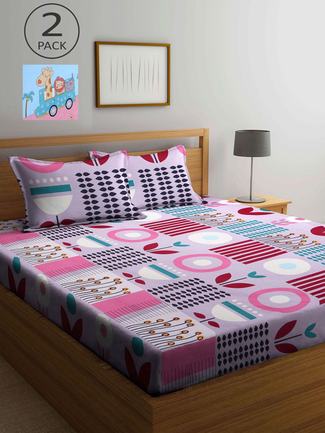 

KLOTTHE Set of 2 King Bedsheet with 4 Pillow Covers, Blue