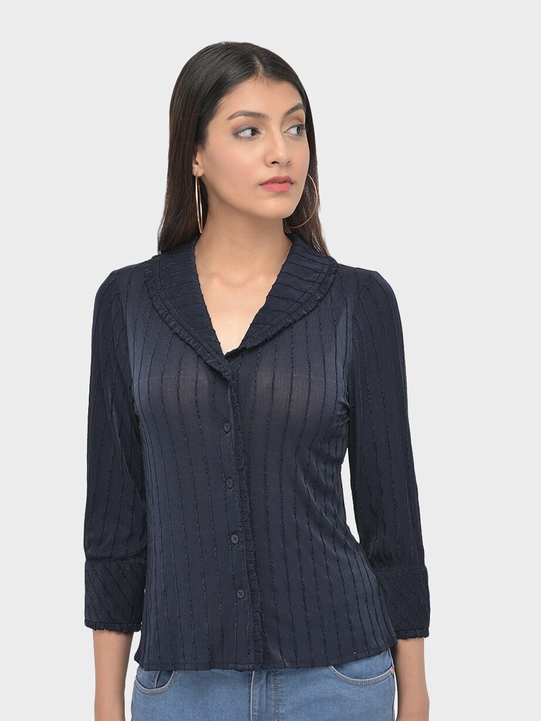 

Latin Quarters Women Blue Solid Shirt Style Top