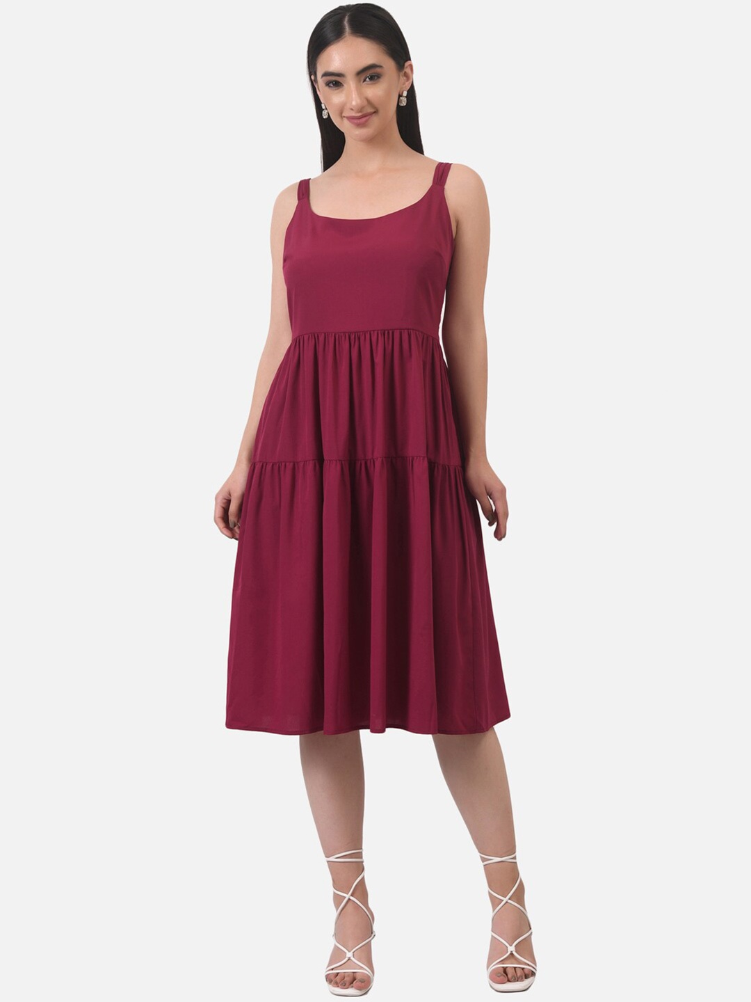 

ATTIC SALT Maroon Crepe Midi Dress