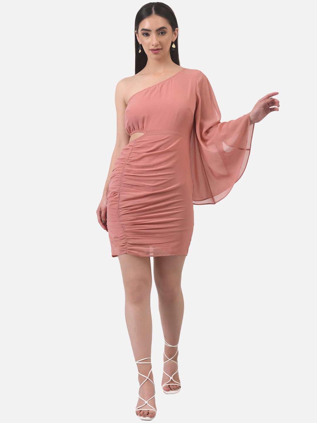 

ATTIC SALT Rose One Shoulder Georgette Bodycon Ruched Dress