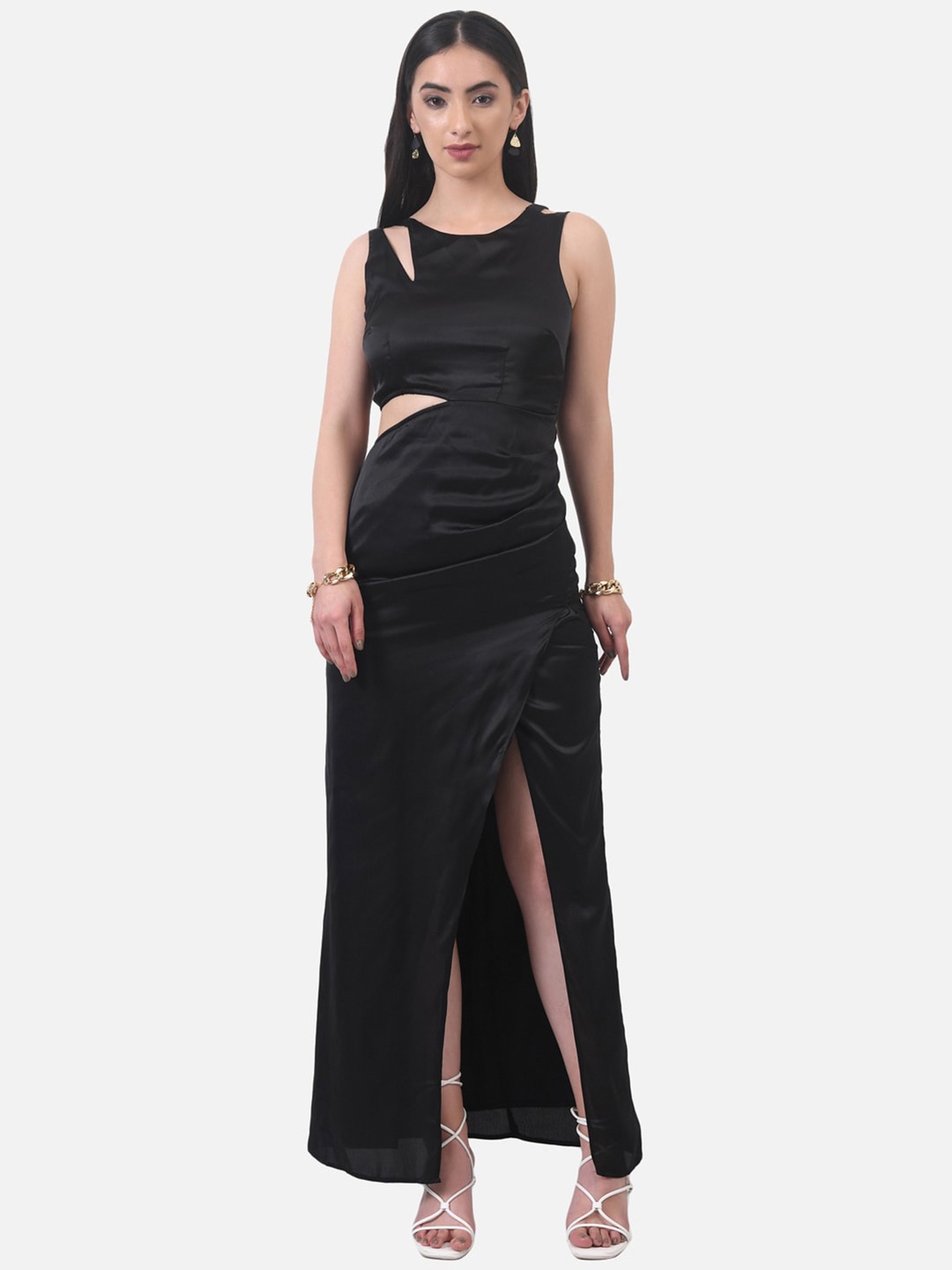 

ATTIC SALT Women Black Satin Maxi Dress