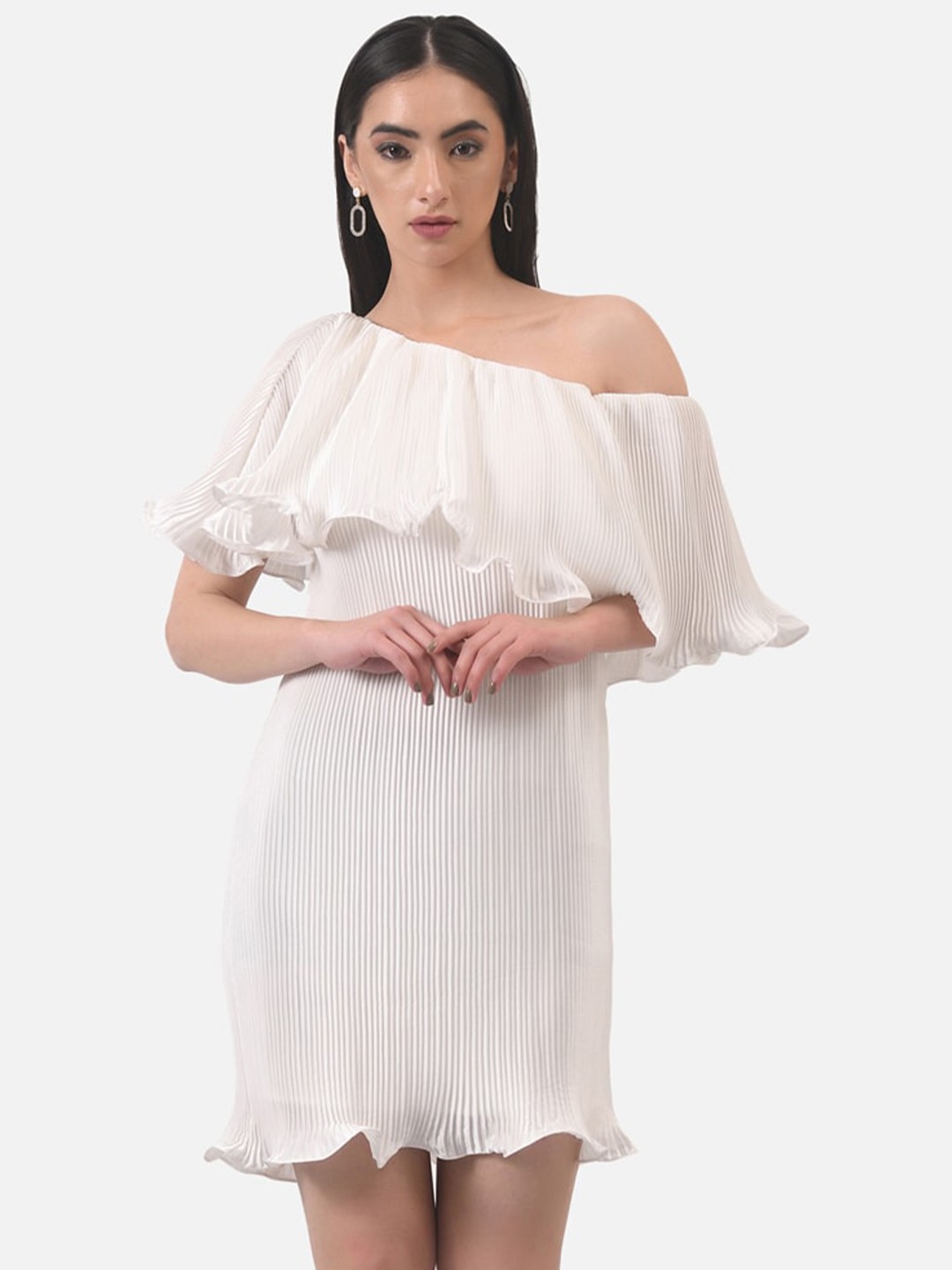 

ATTIC SALT Women White Off-Shoulder Satin Mini Dress