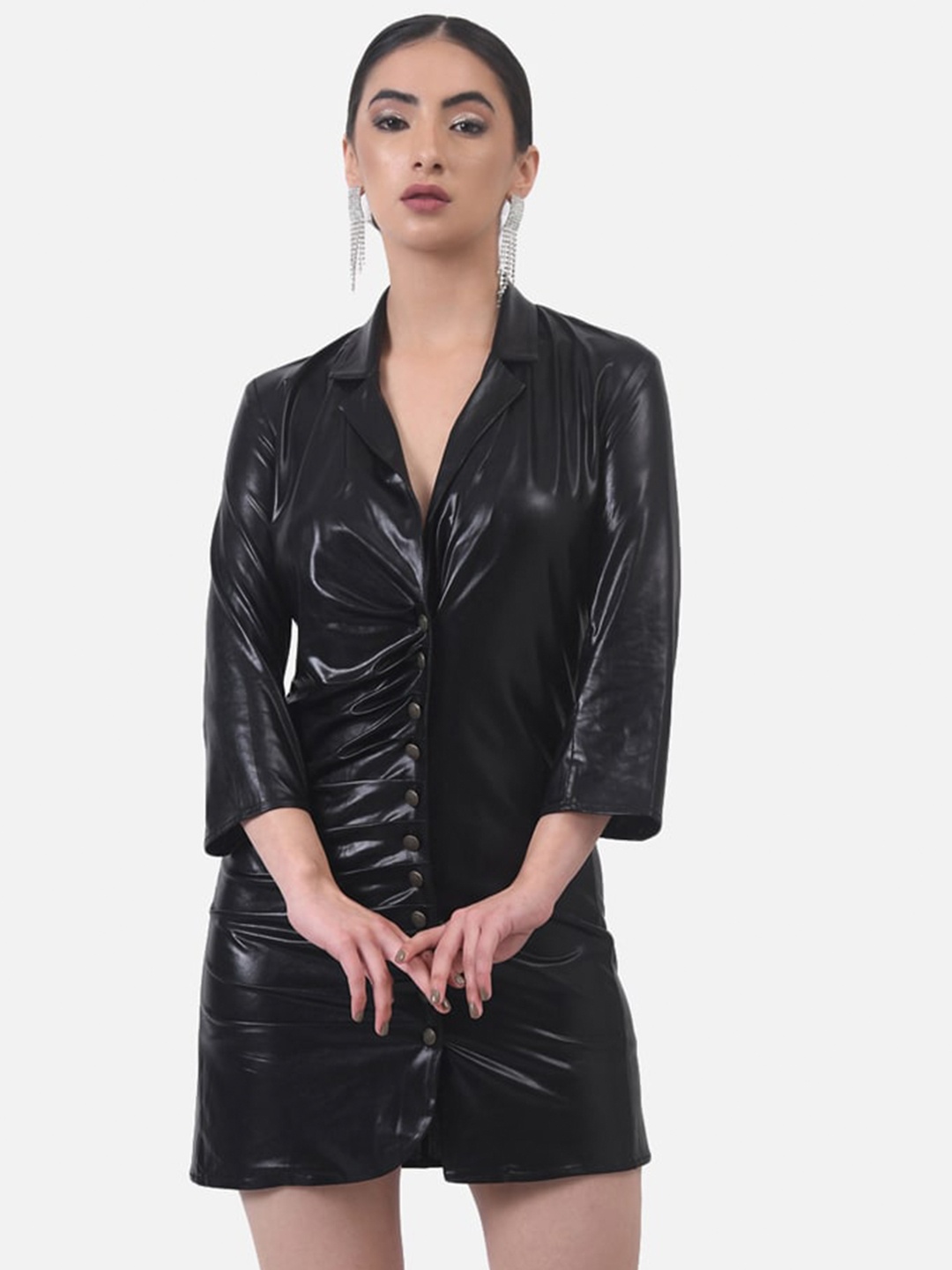 

ATTIC SALT Black Leather Shirt Dress