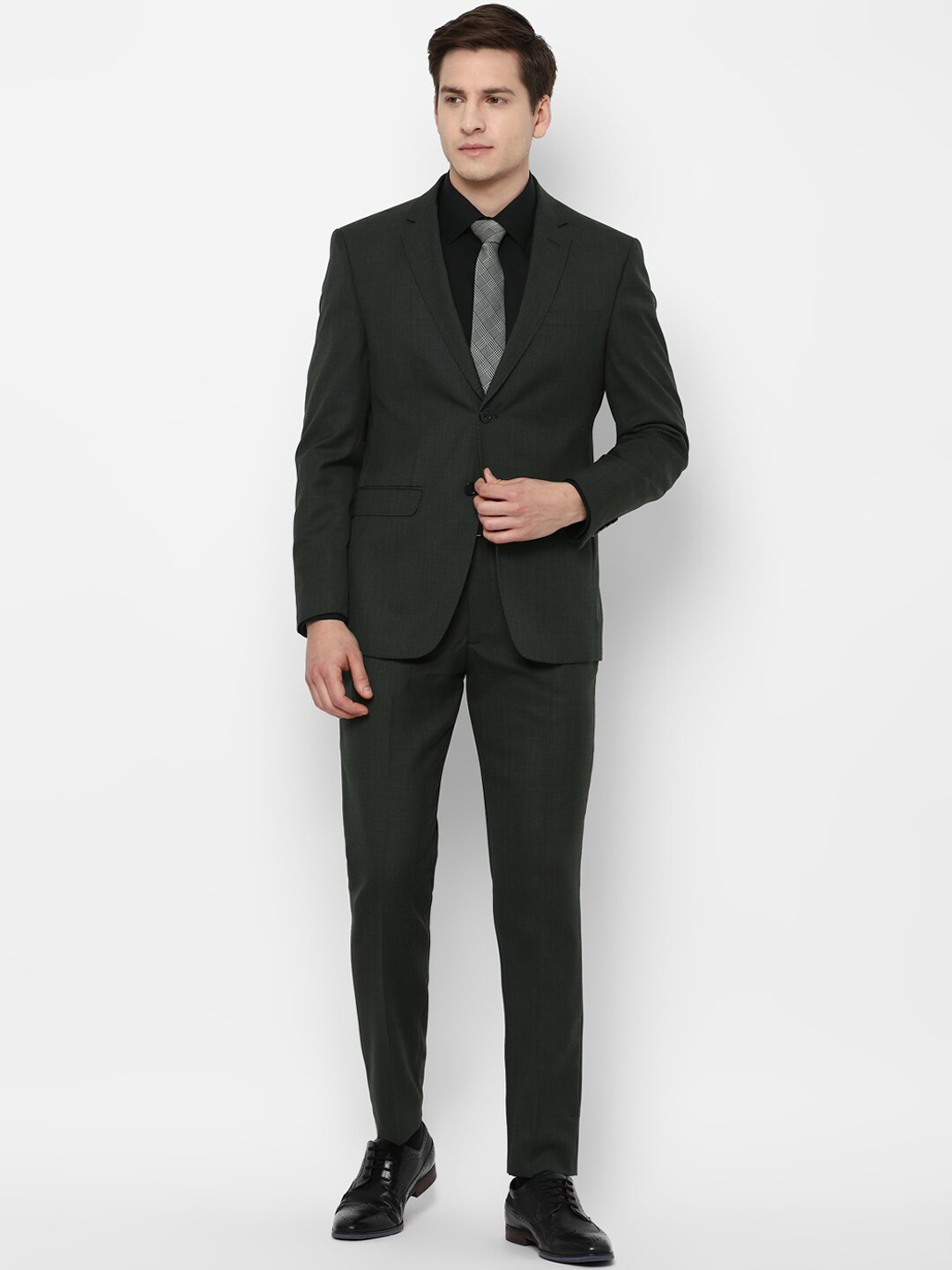 

Allen Solly Men Charcoal Grey Self Design Single-Breasted Slim Fit 2-Piece Formal Suit