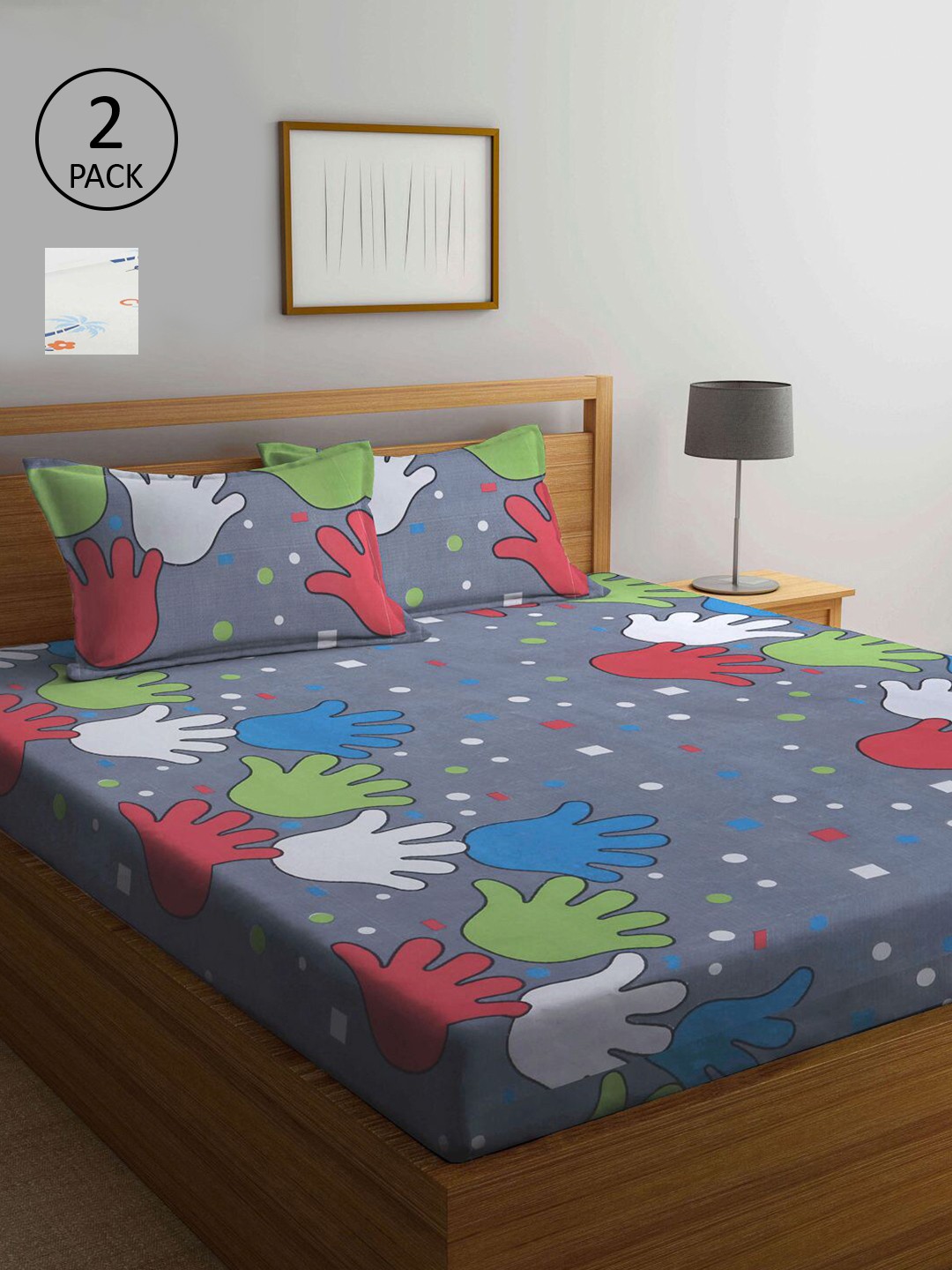 

KLOTTHE Grey & White Cartoon Characters 210 TC 2 King Bedsheet with 4 Pillow Covers