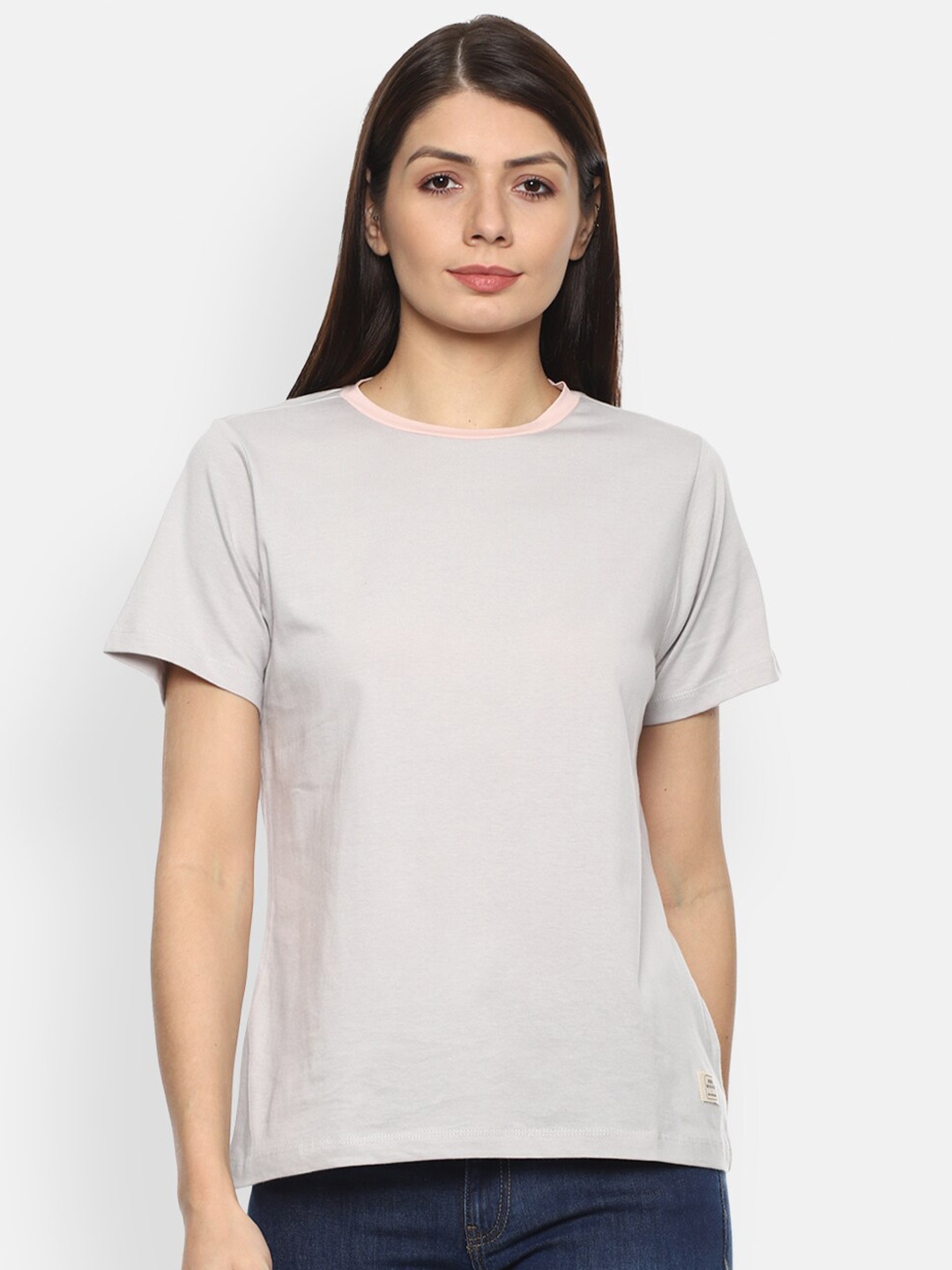 

Van Heusen Women Grey Cotton Solid T-shirt