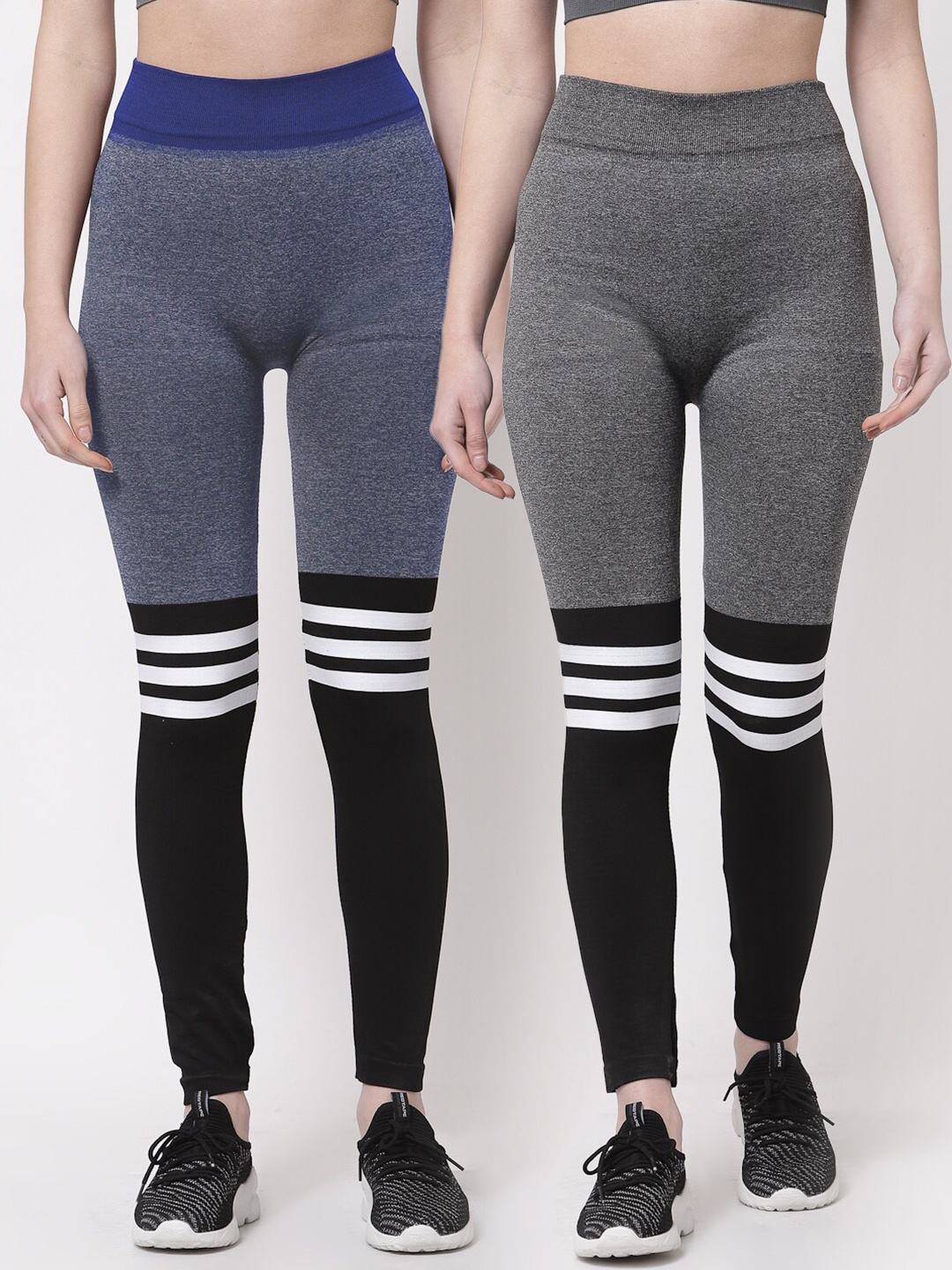

KLOTTHE Women Pack Of 2 Grey & Blue Colourblocked Skinny Fit Jeggings