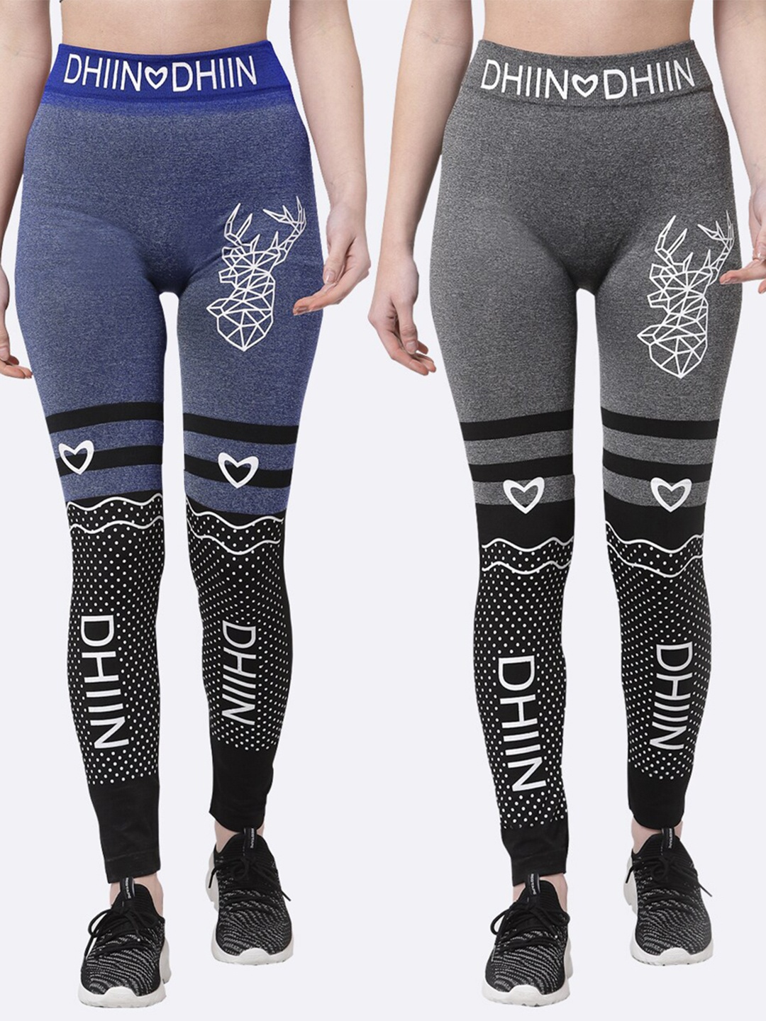 

KLOTTHE Women Pack Of 2 Printed Ankle-Length Skinny-Fit Jeggings, Grey