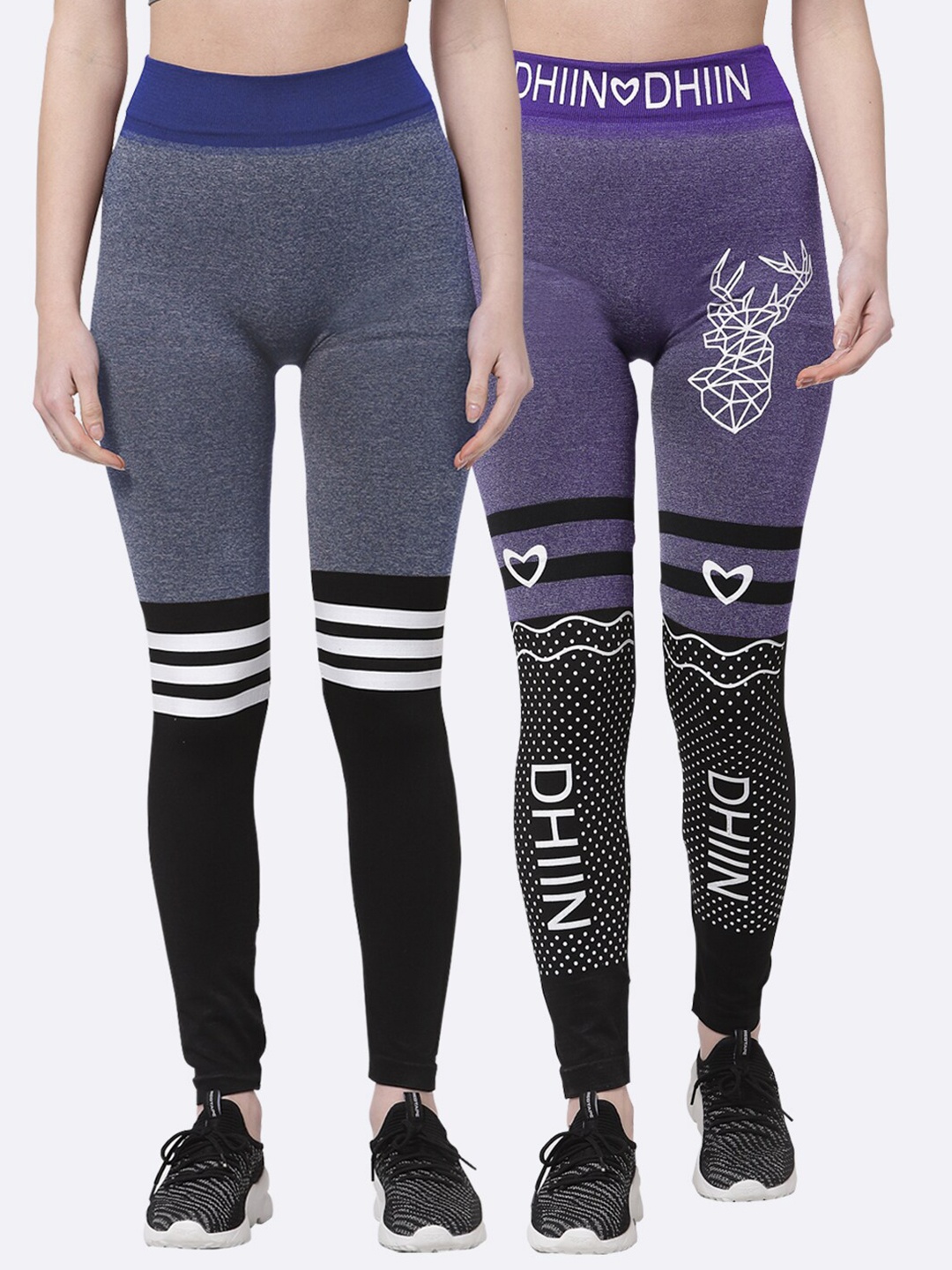 

Klotthe Women Set of 2 Purple & Blue Printed Skinny Fit Jeggings